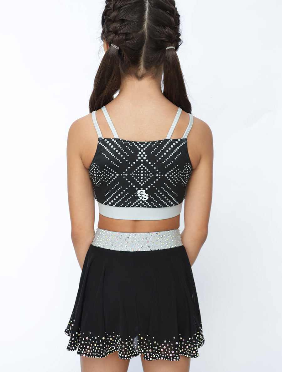 Black & Grey Mesh Rhinestone Flouncy Skirt - 759P