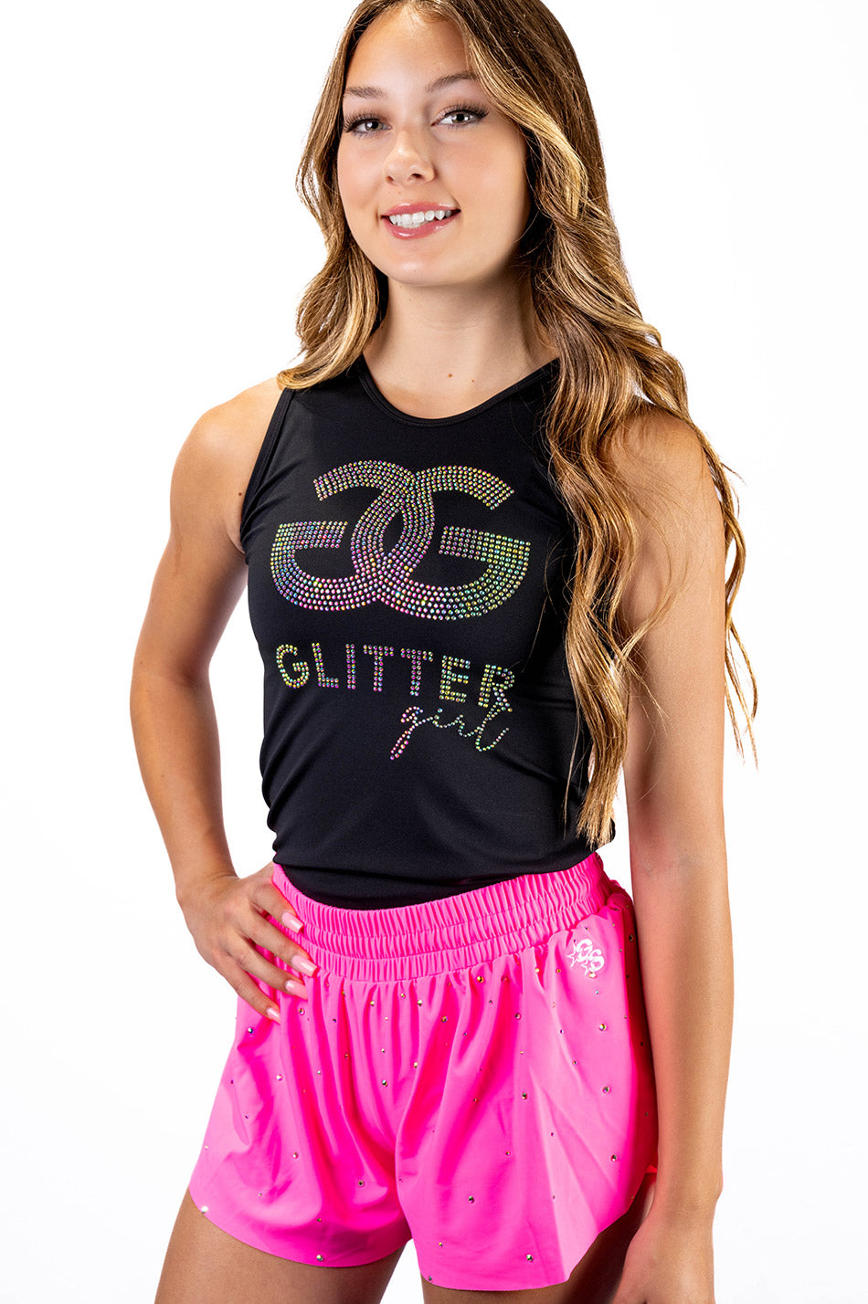 Black GG GLITTER GIRL tank with bling - C7