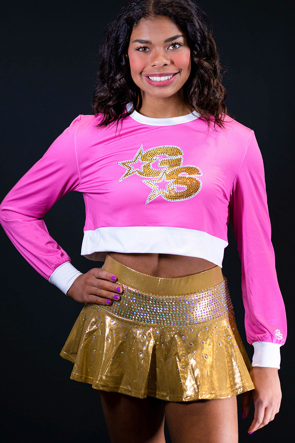 Pink Cropped Sweatshirt with GS Gold logo - K16