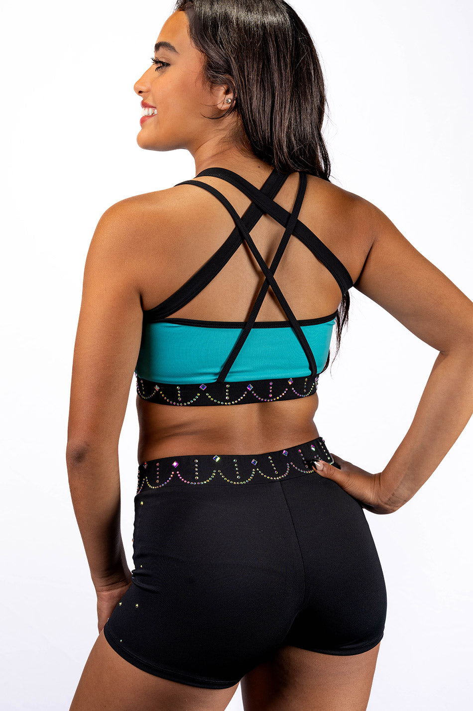 Teal Pisces Bra with Black straps - Bling band accent - T5