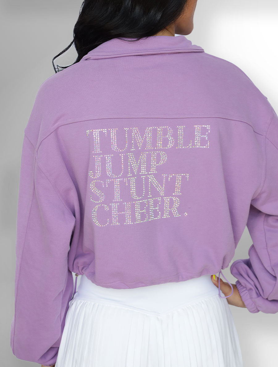 "TUMBLE JUMP STUNT" Crop Sweatshirt - Purple with Rhinestones