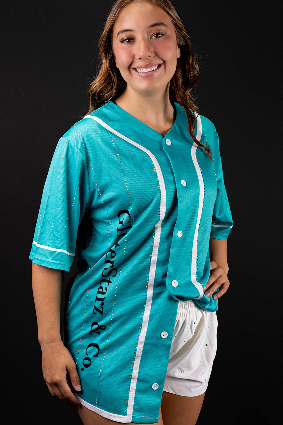 Teal full length jersey with Bling Stripes - T10