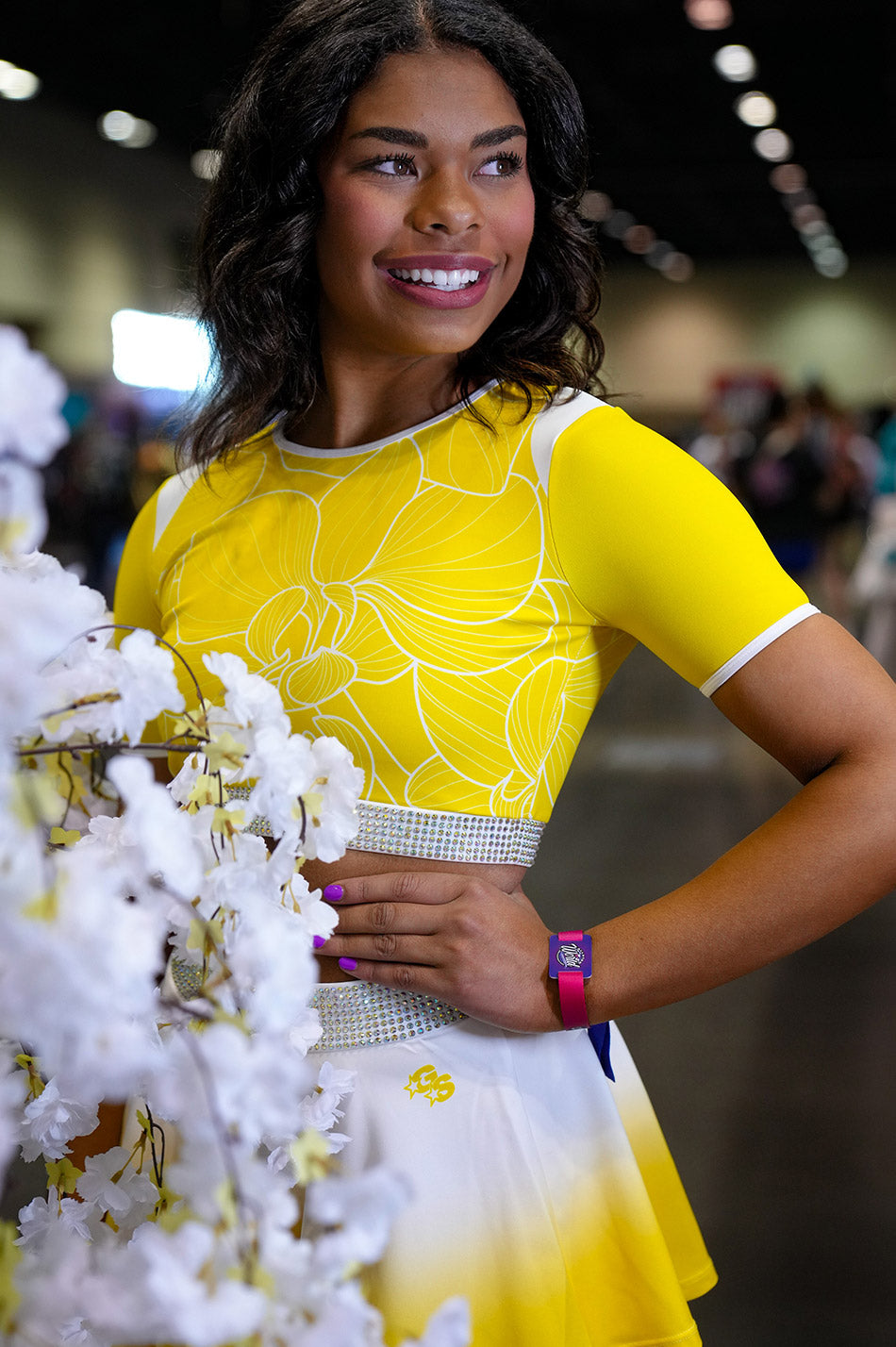 Yellow ombre skirt with bling band - K10