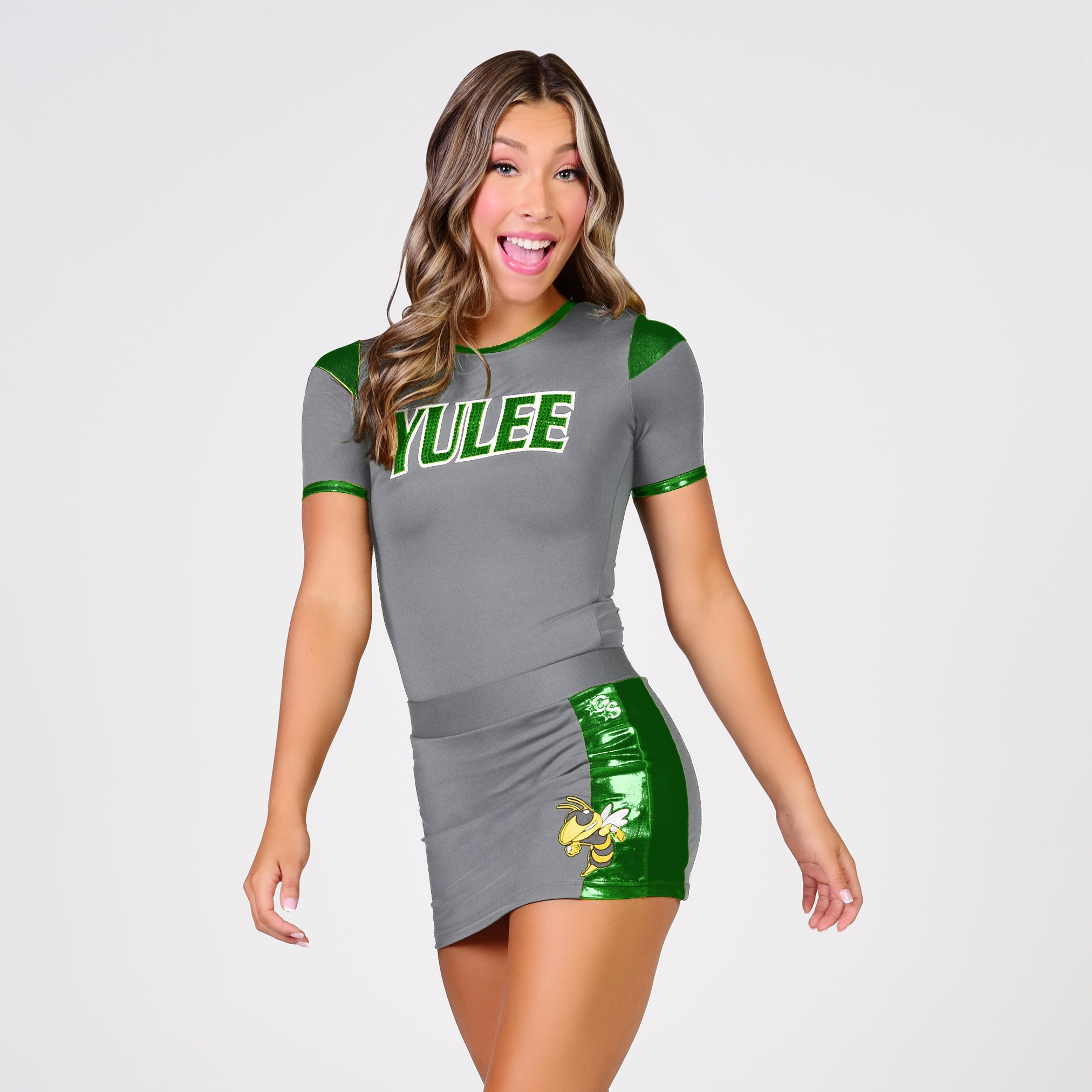 T-shirt Tank Uniform with Sidestripe Skirt, Applique Logo - Kelly Green