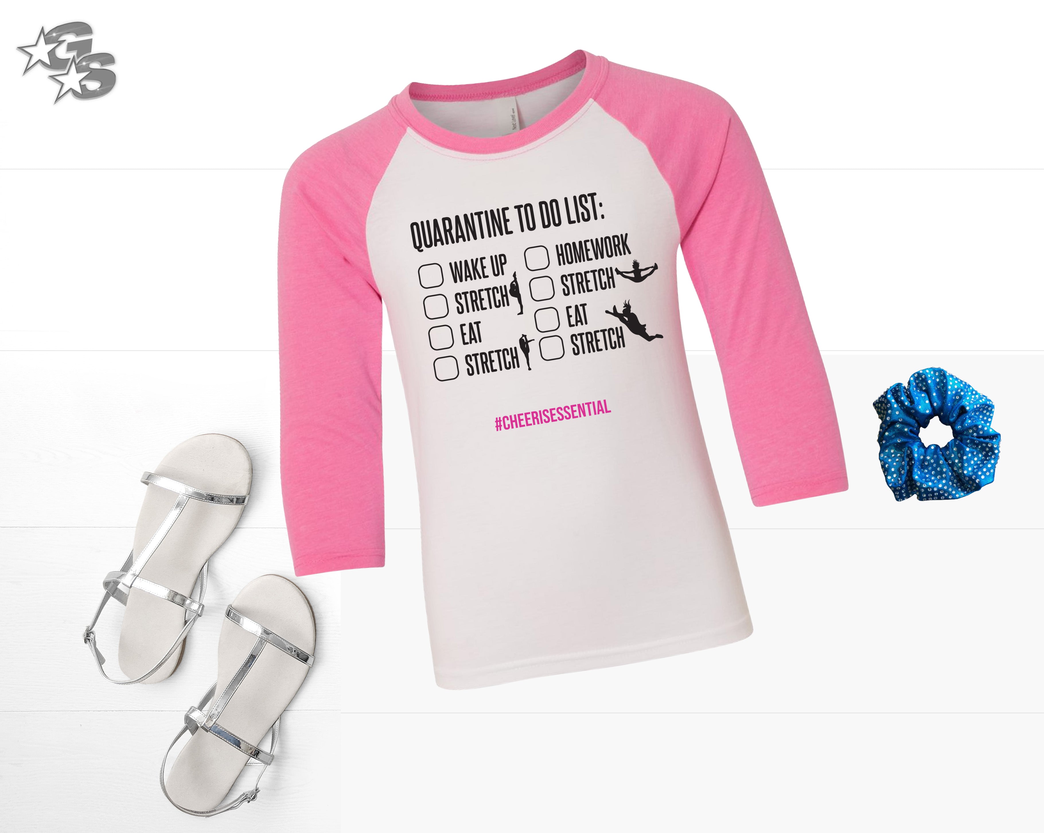 Quarantine To-Do List Tee - White with pink sleeves - Vinyl Logo - For Cheer Dance or Gymnastics