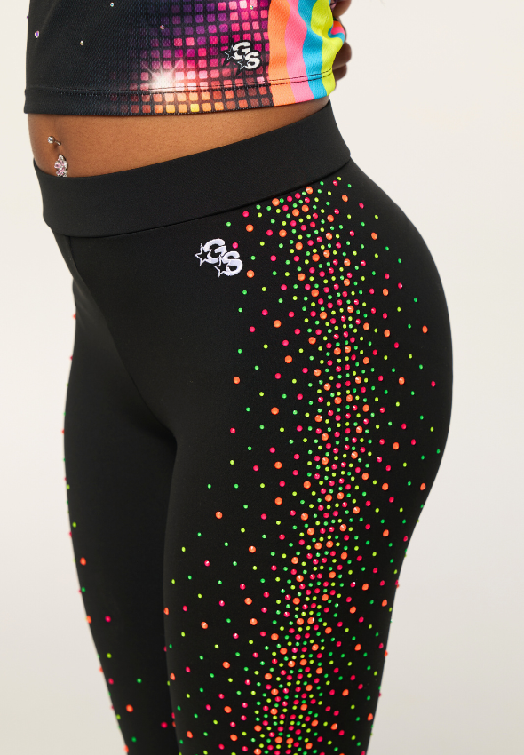 Rhinestone Slit Flared Neon Legging - Redline Glow Tour