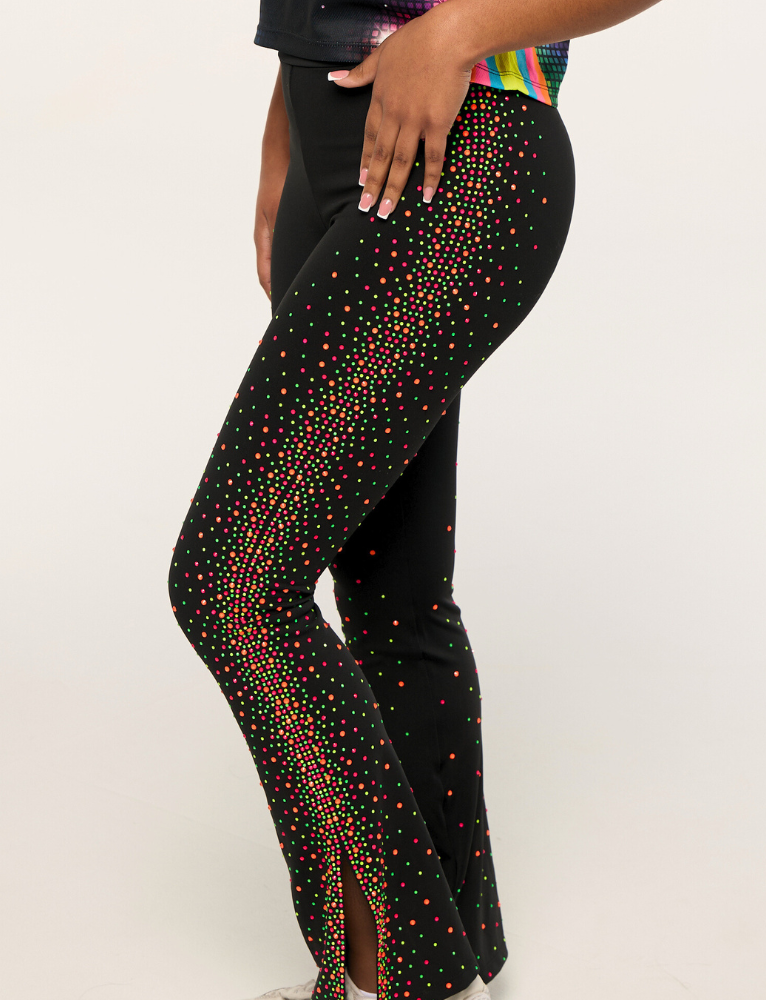 Rhinestone Slit Flared Neon Legging - Redline Glow Tour