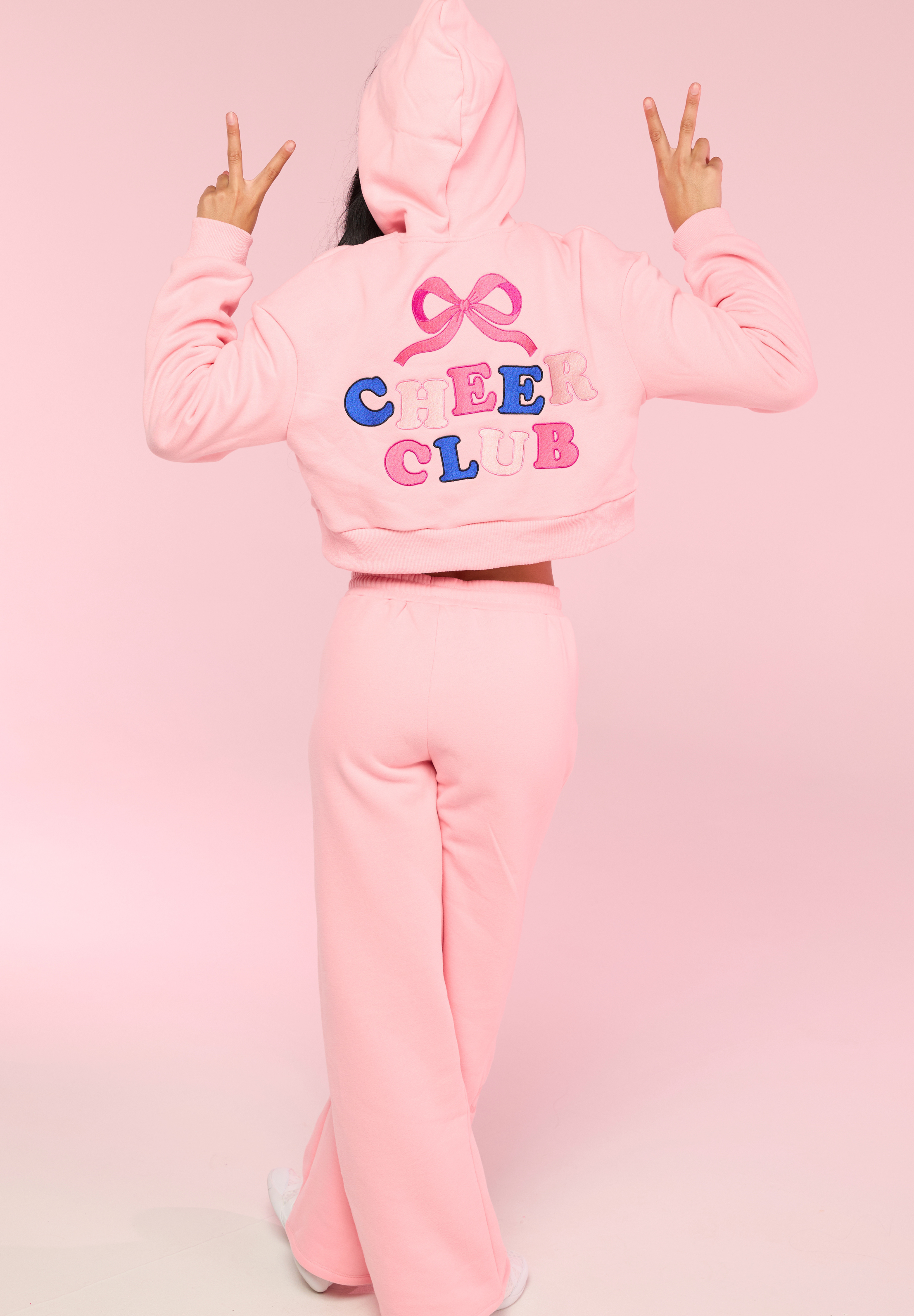Pink Cheer Club Cropped Hooded Sweatshirt