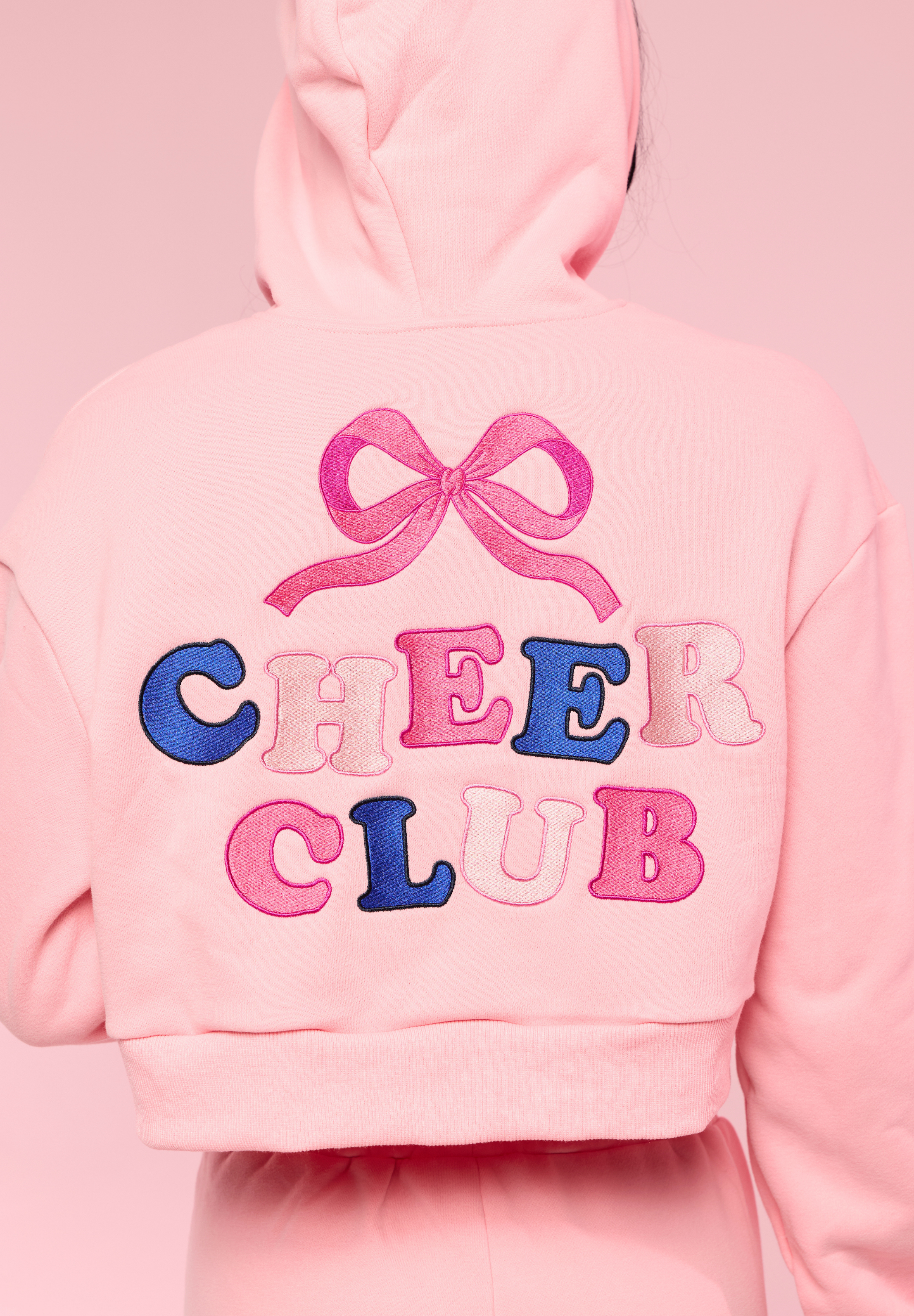 Pink Cheer Club Cropped Hooded Sweatshirt