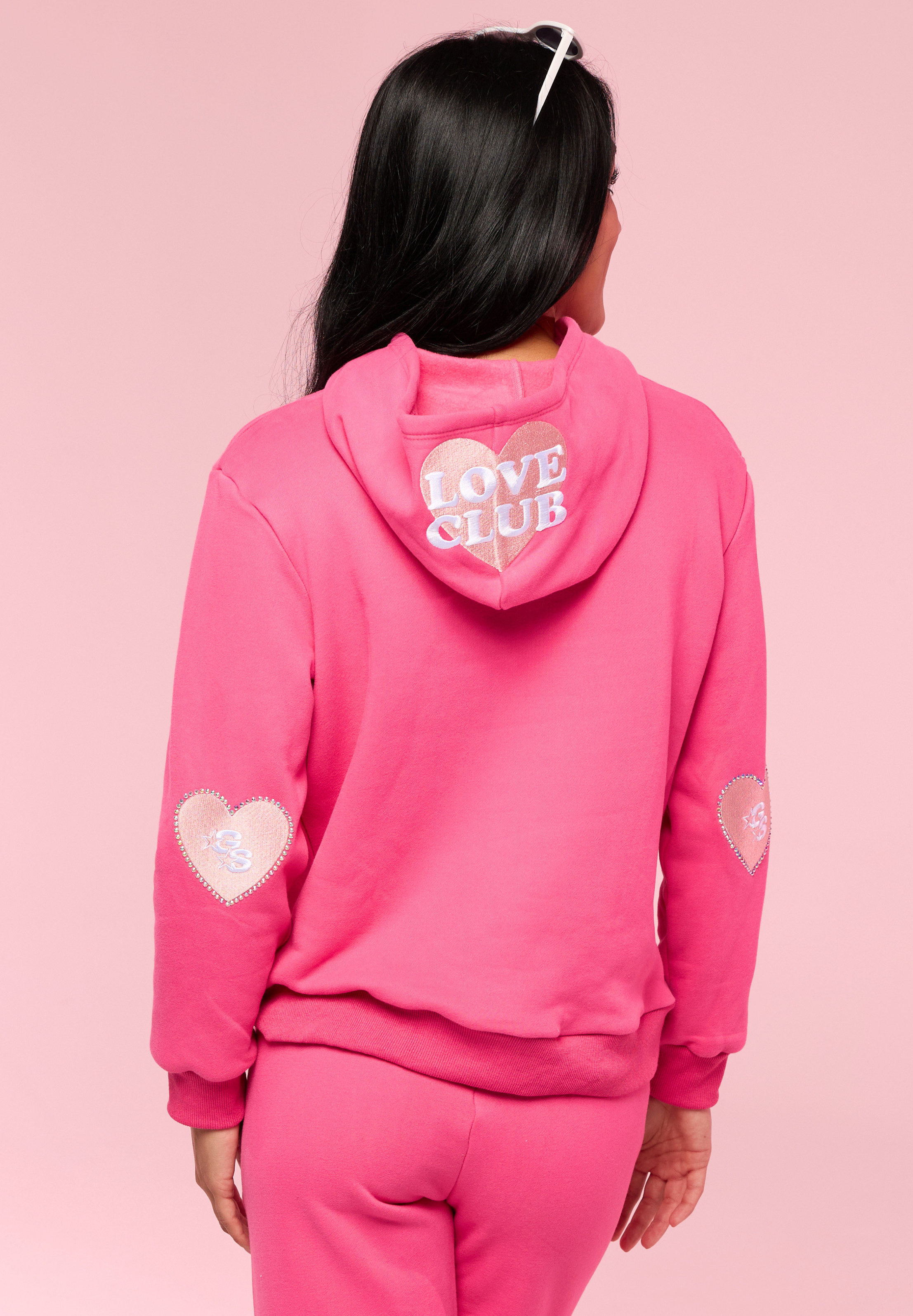 Fuchsia Love Club Rhinestone Hooded Sweatshirt