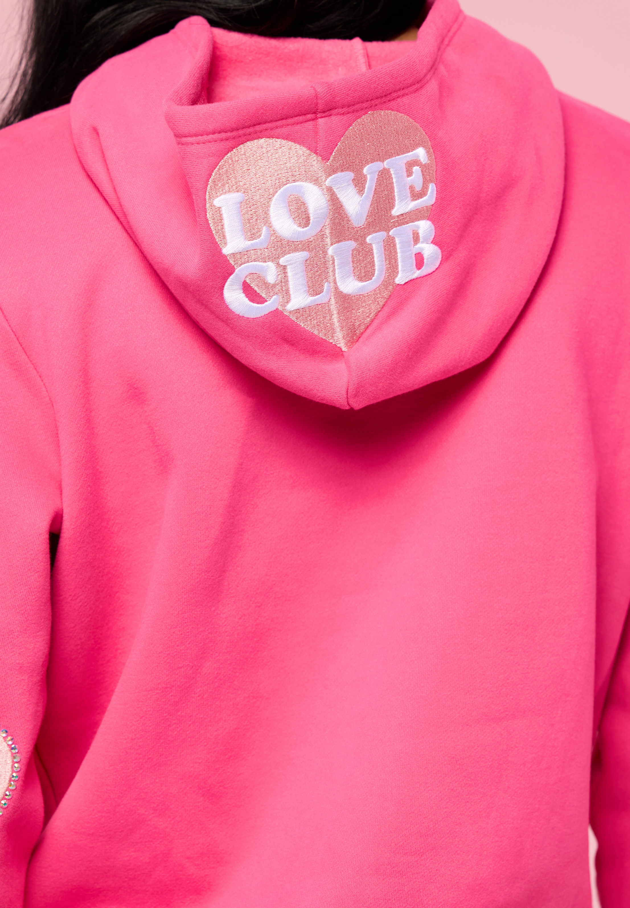 Fuchsia Love Club Rhinestone Hooded Sweatshirt