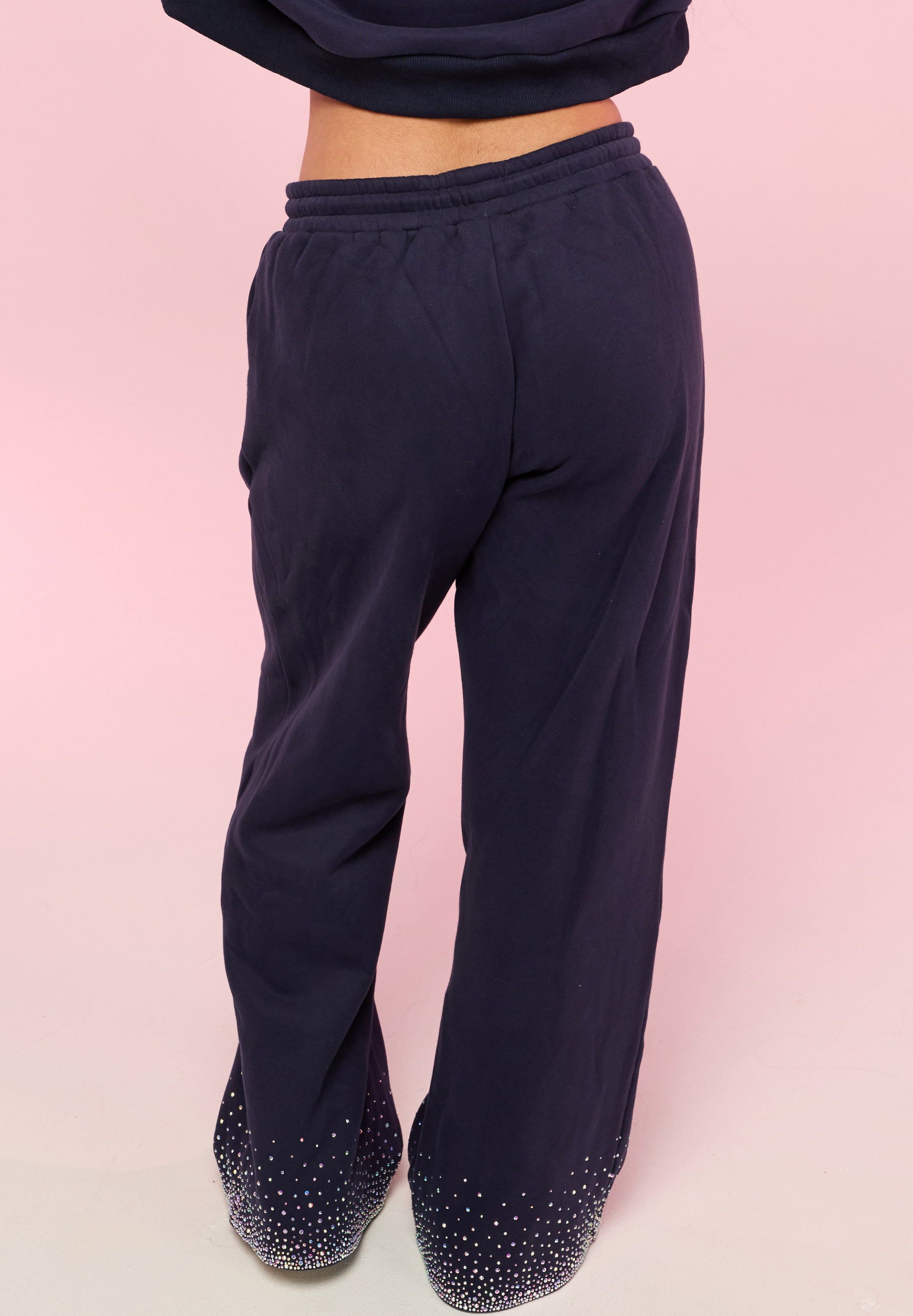 Navy Allstar Social Club Rhinestone Wide Leg Sweatpants