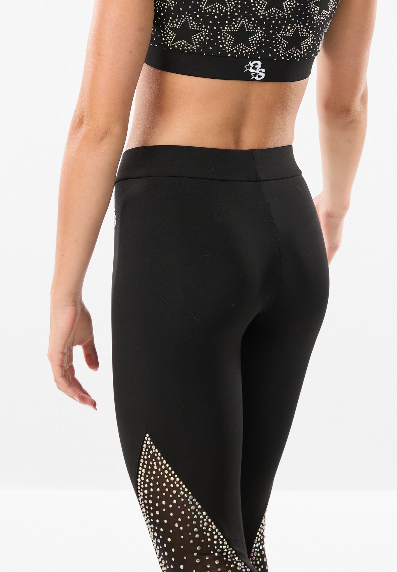 Black Luxe Rhinestone & Mesh Accent Legging