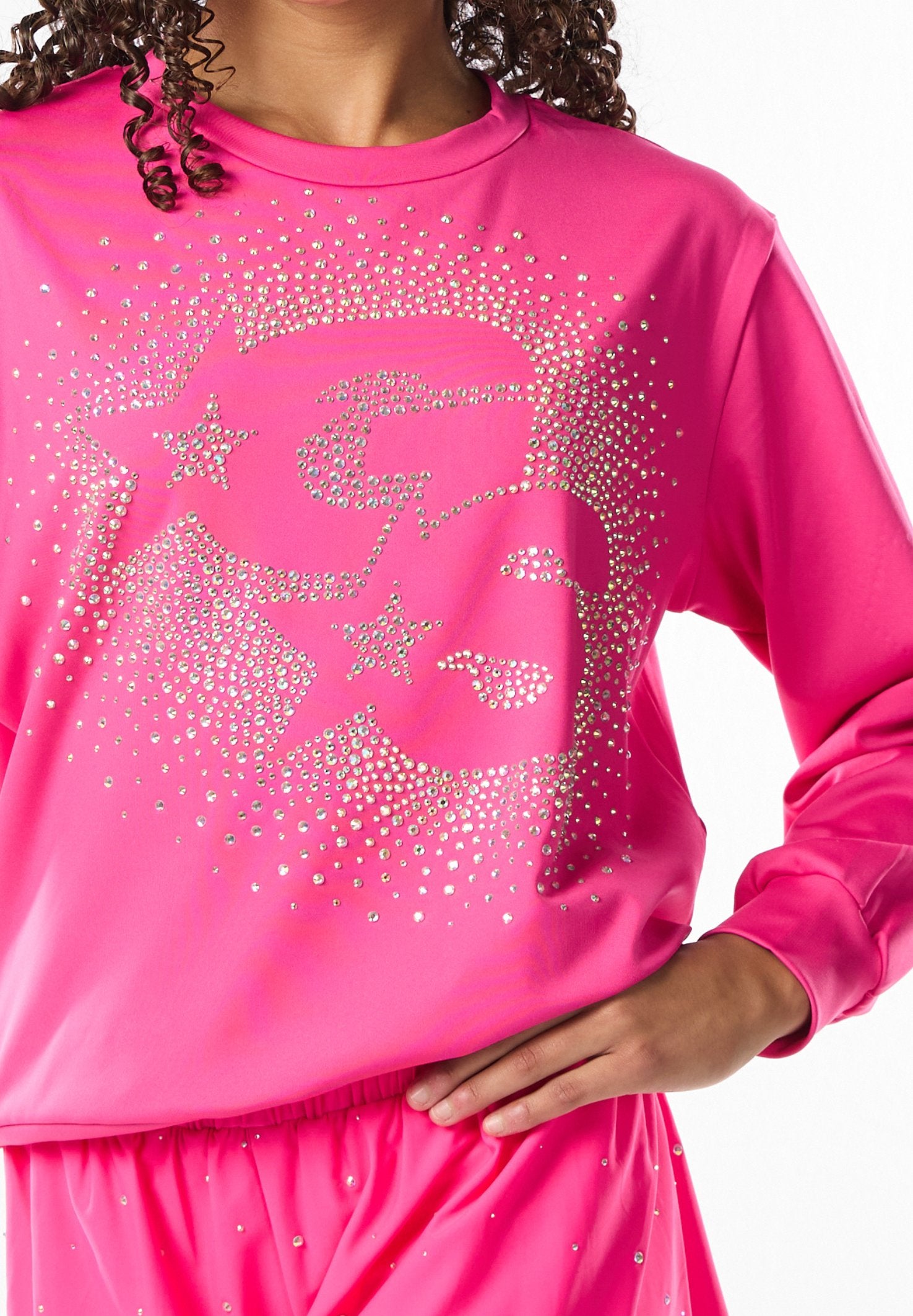 Fuchsia Finish Line Rhinestone Burst Crewneck Sweatshirt
