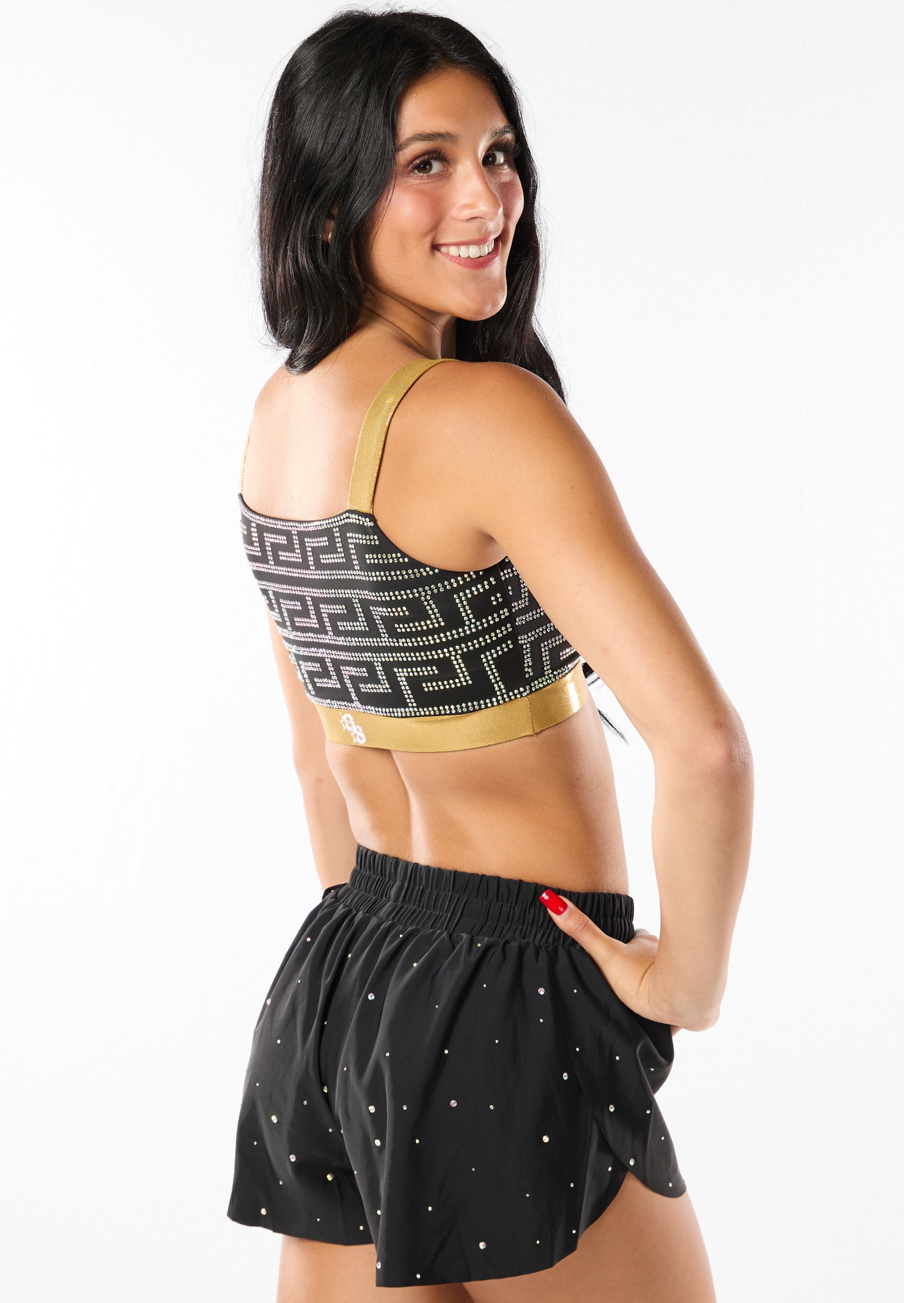 Black & Gold Ancient Edge-2-Edge Rhinestone Bra