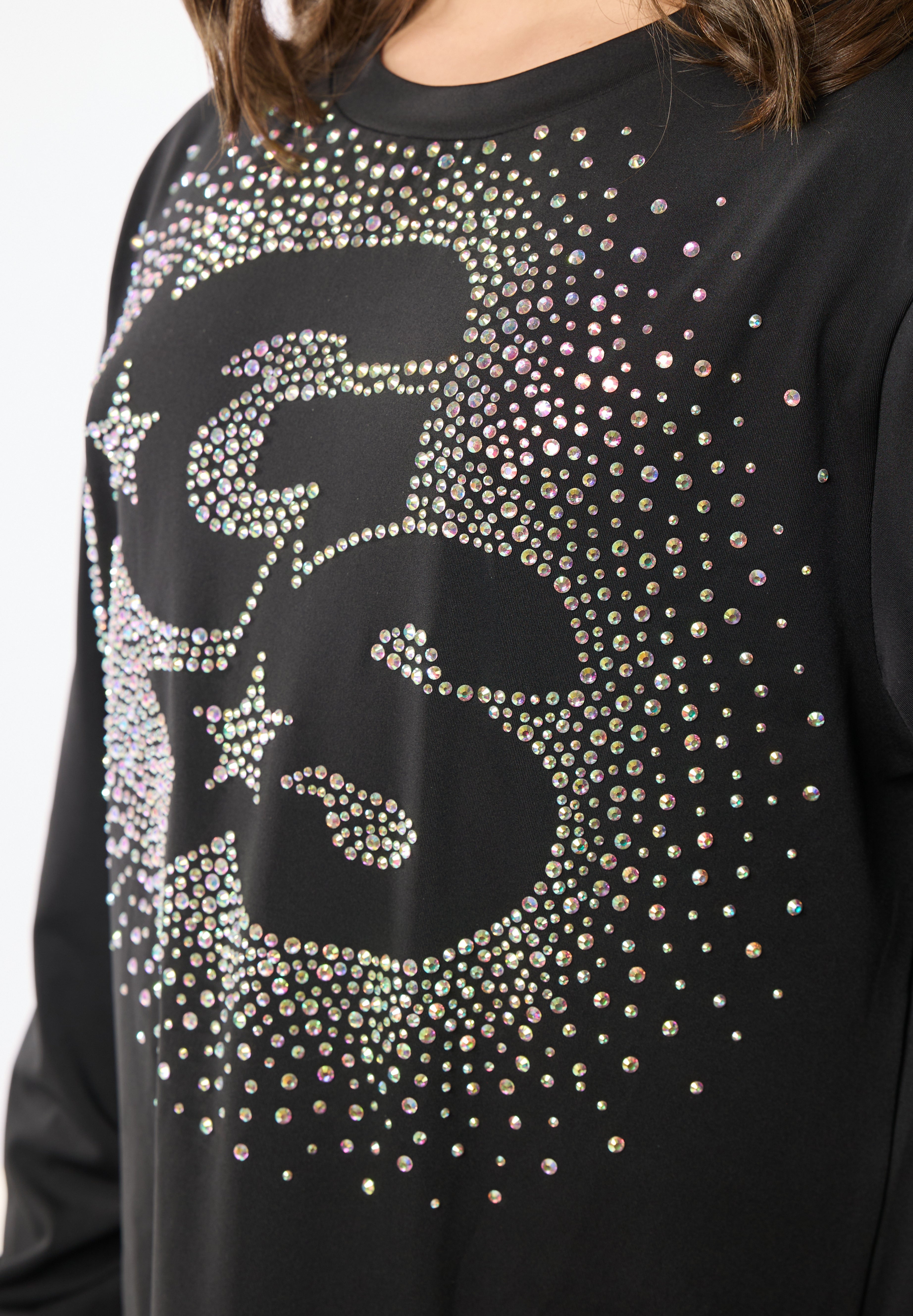 Black Luxe Rhinestone Burst Crewneck Sweatshirt