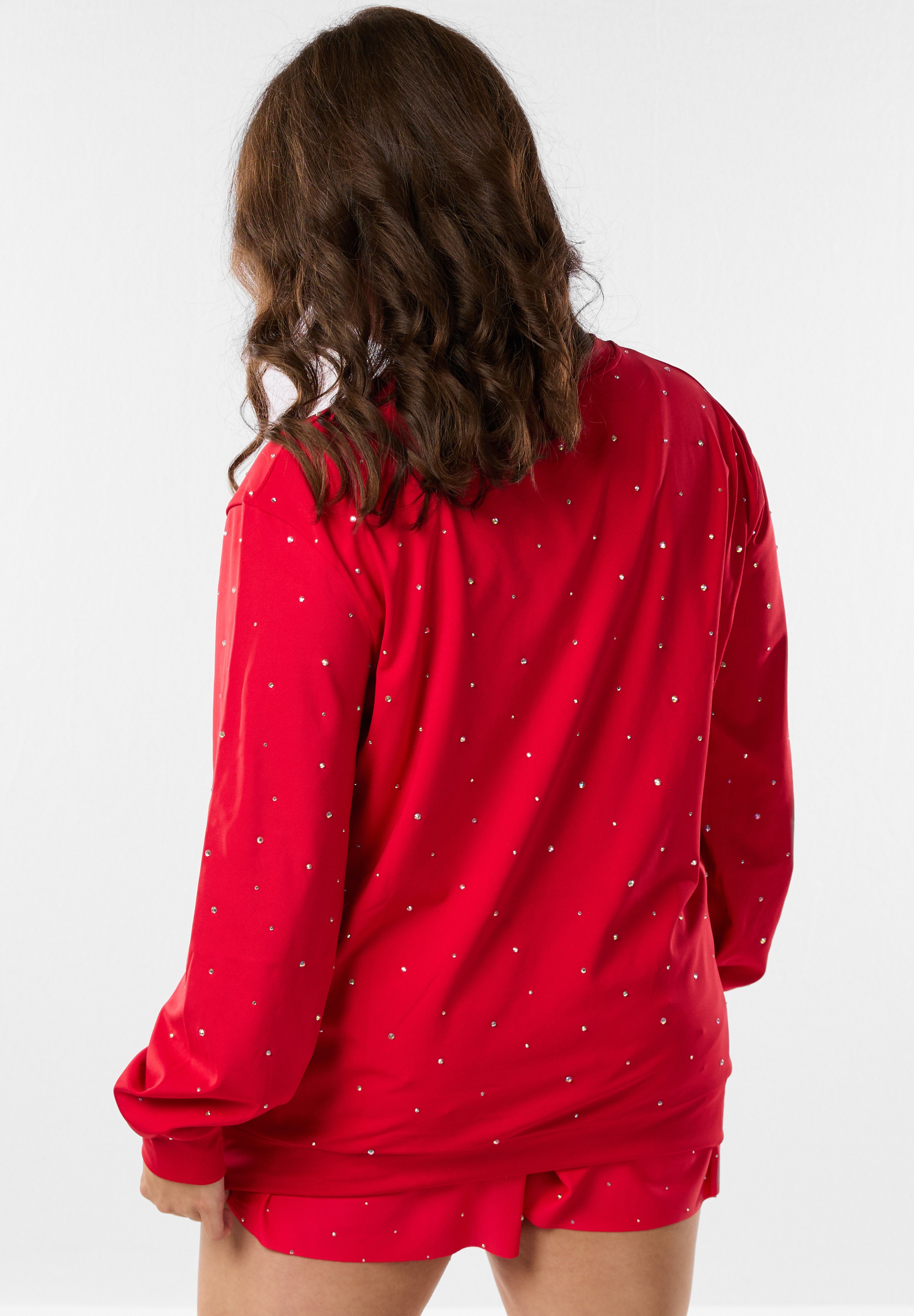 Red Blossom Rhinestone Scatter Crewneck Sweatshirt
