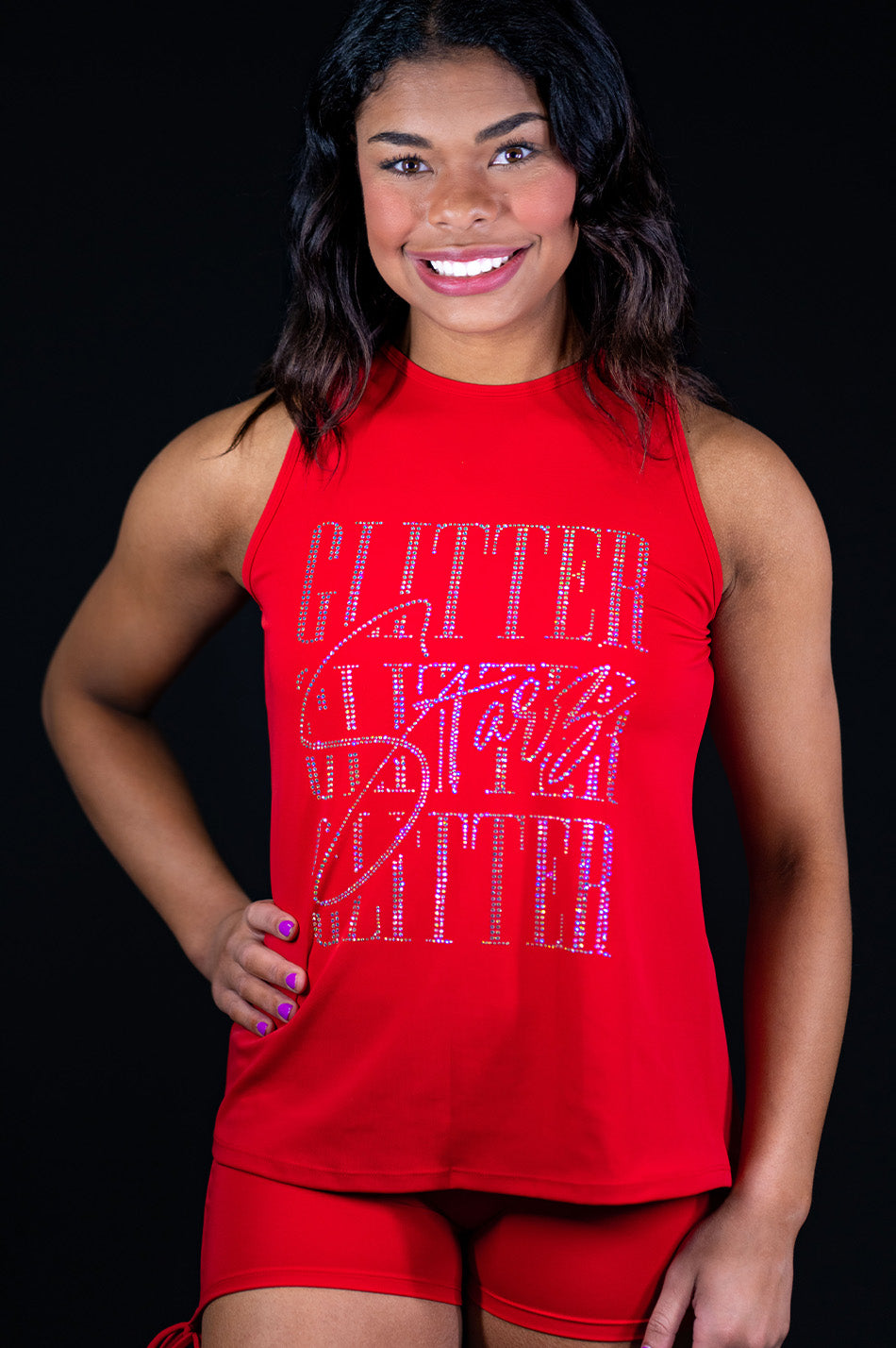 Red Flex Tank with GLITTER Bling logo - Glitter Collection - G18