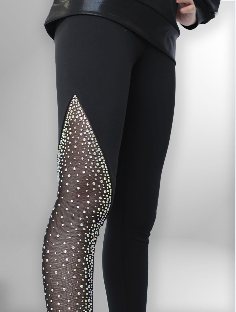 Black High Waisted Rhinestone Mesh Leggings 668N GlitterStarz Inc