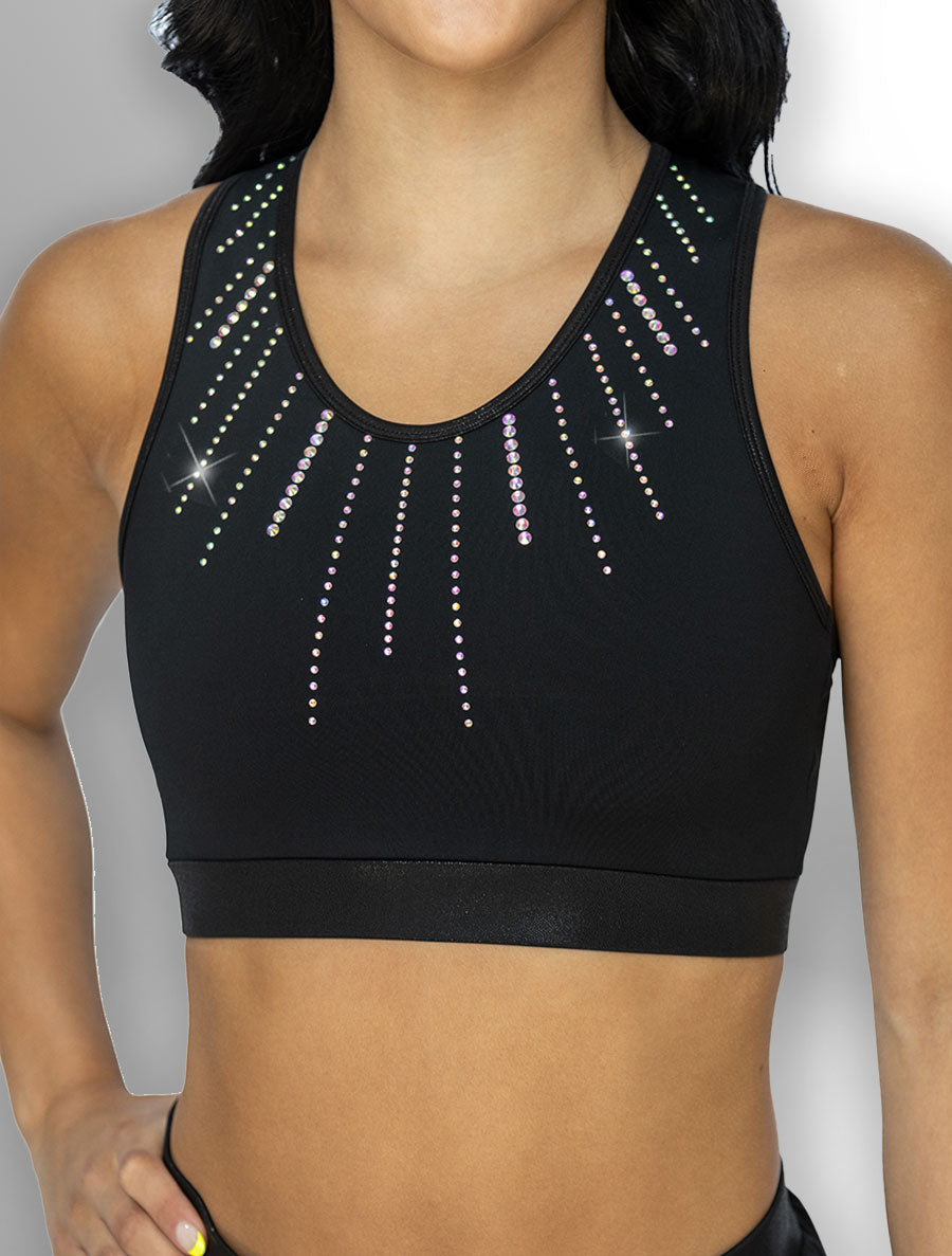 Black Racer Bra With Rhinestone Neckline - 668B
