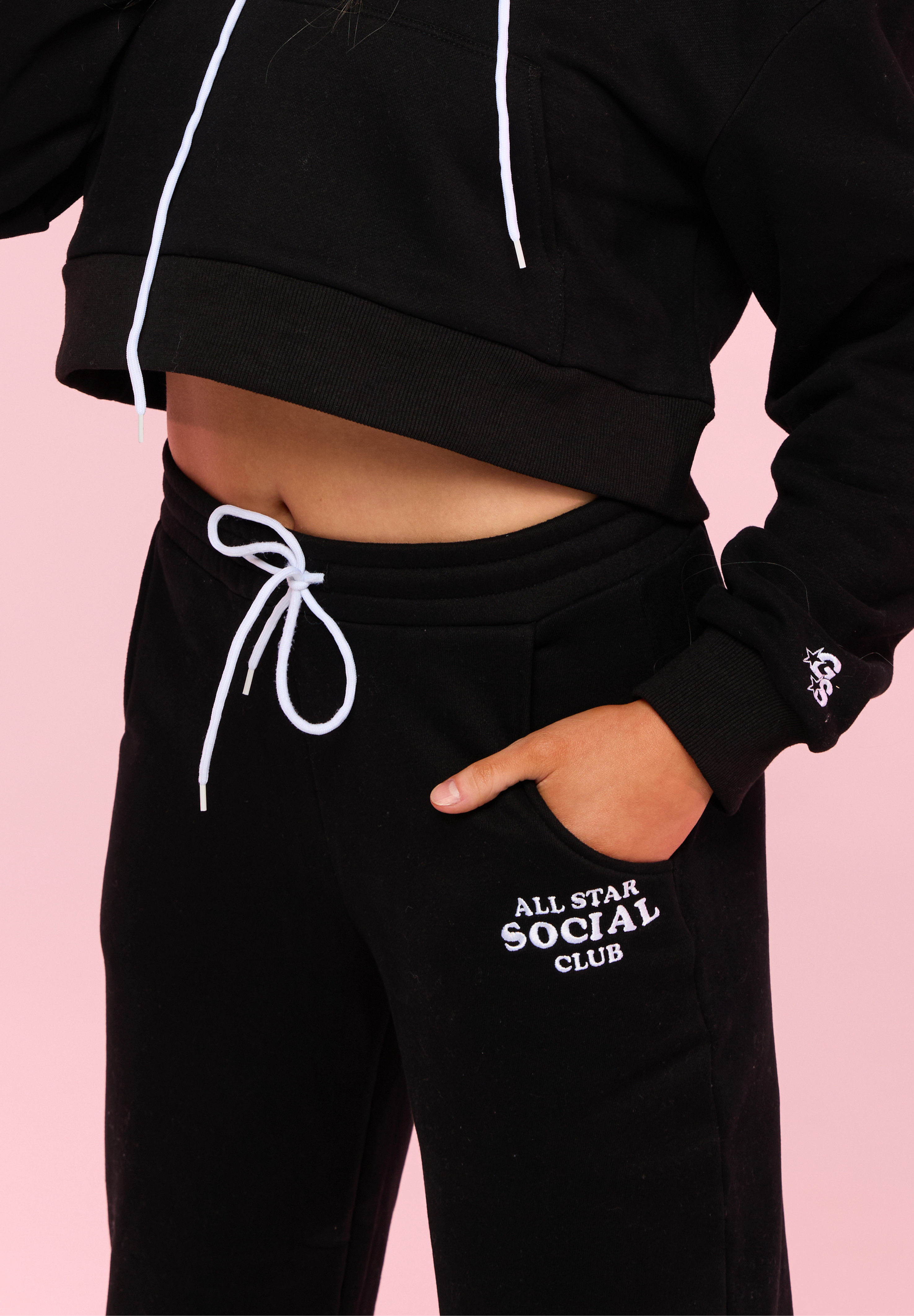 Black Allstar Social Club Rhinestone Wide Leg Sweatpants