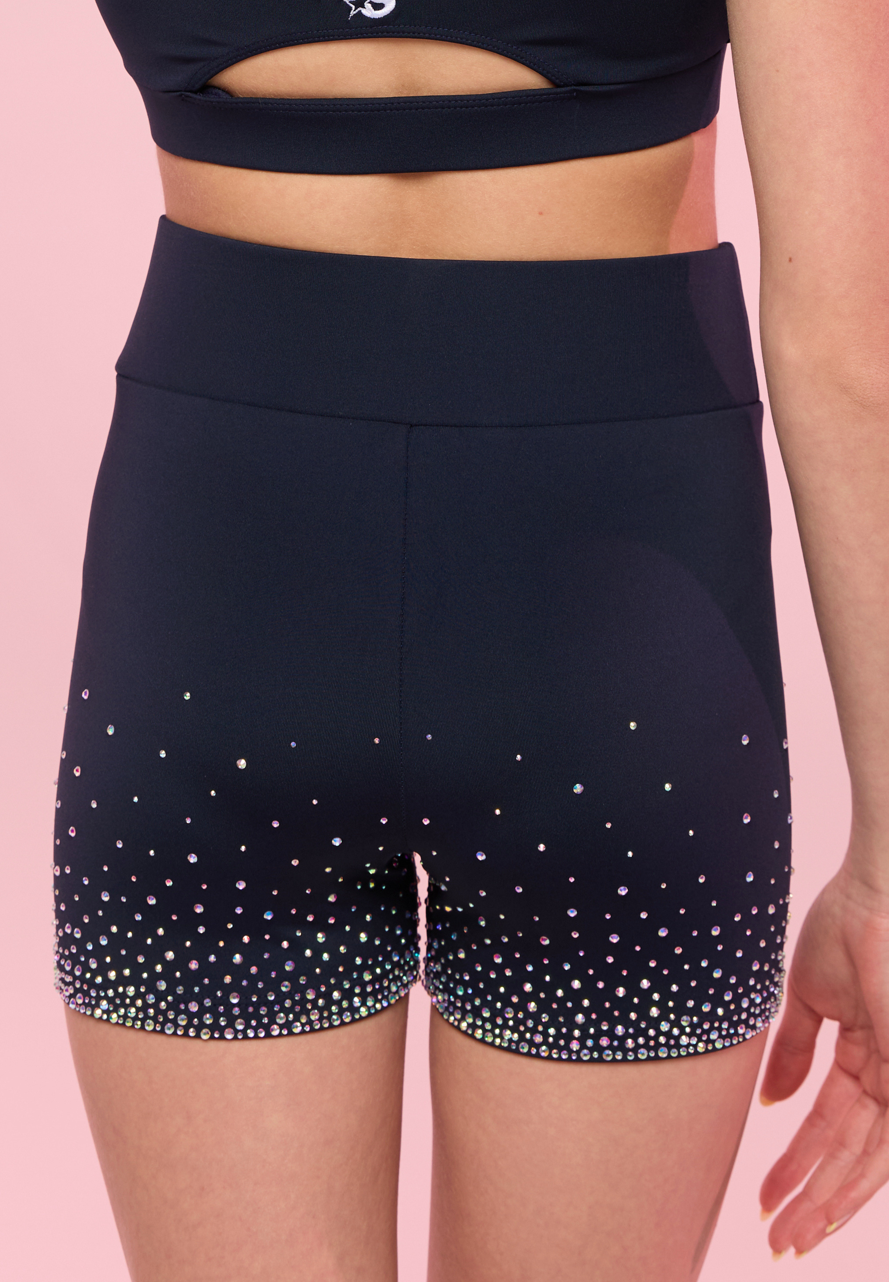 Navy Allstar Social Club Rhinestone High Waisted Standard Short