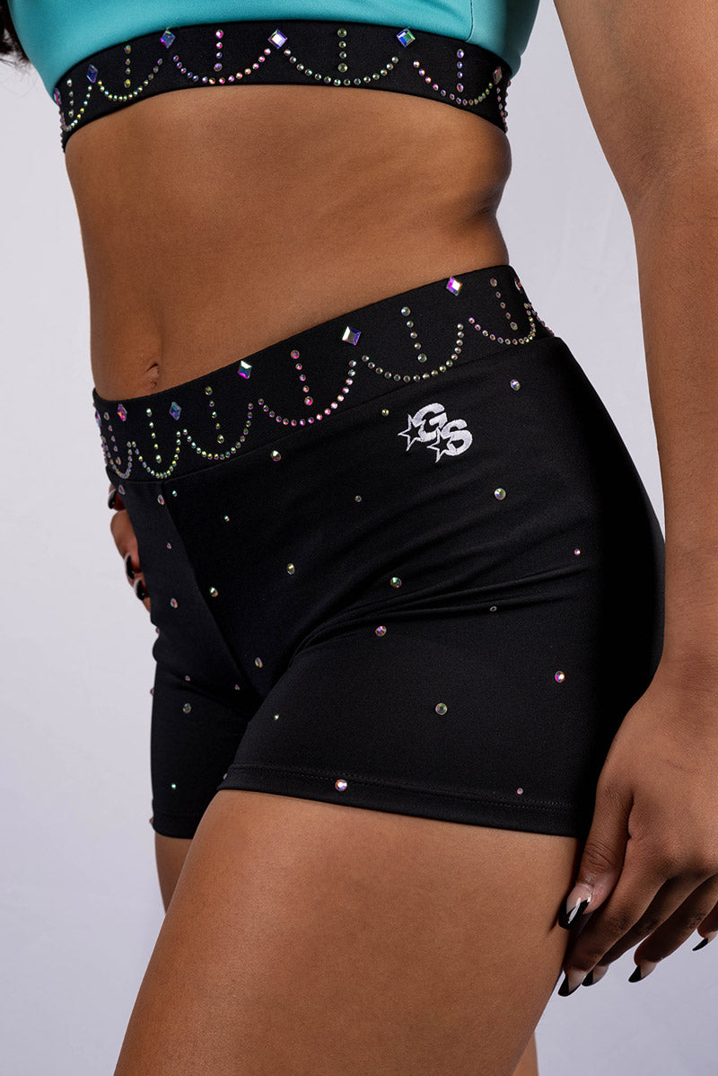 Black Standard Fitted shorts with rhinestone accents - T6