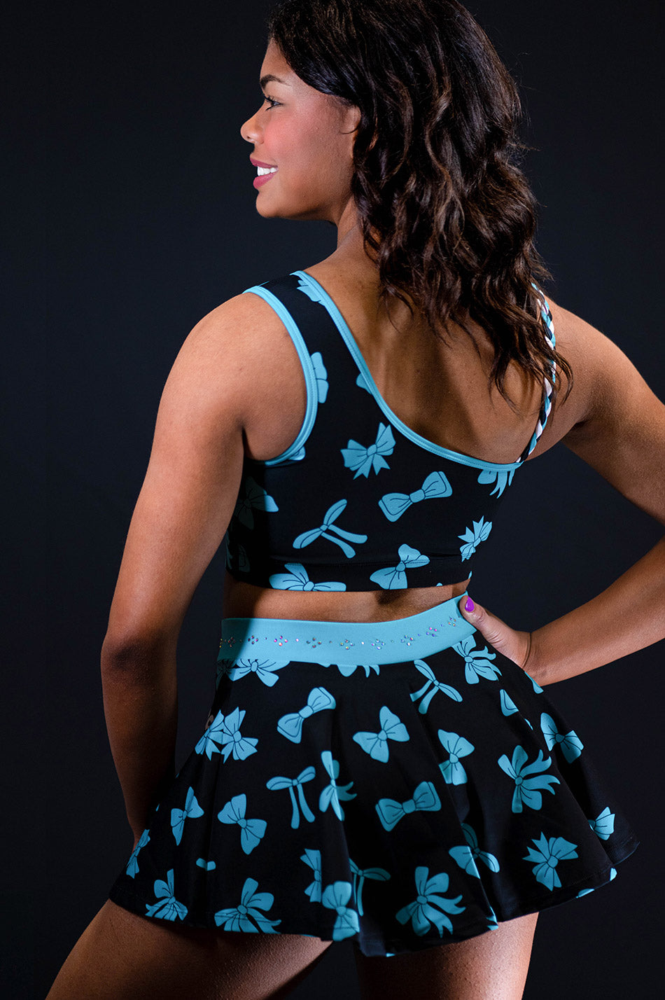 Flouncy Skirt with Bow Pattern & Rhinestone Waistband - T4
