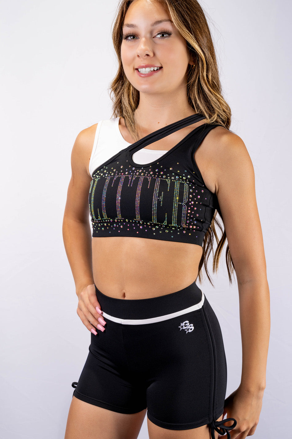 Black White Flex with GLITTER Rhinestone Logo - Glitter Collection