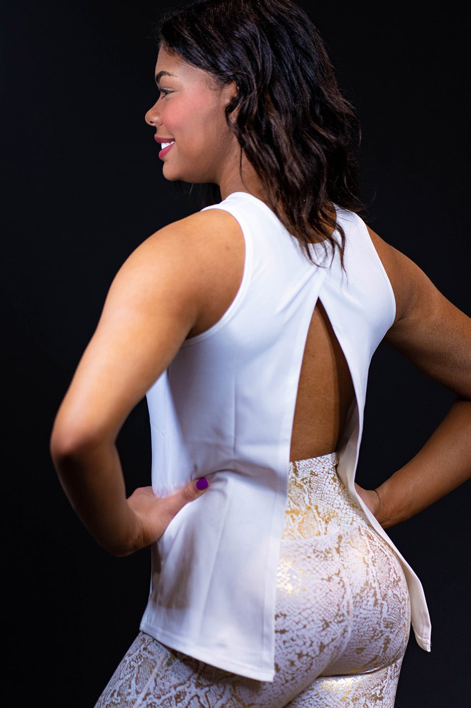 This is our season tank - white with gold rhinestones - K11
