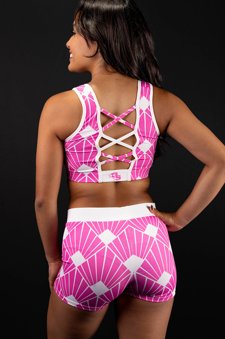 K13 - Pink Bra with trellis geometric print