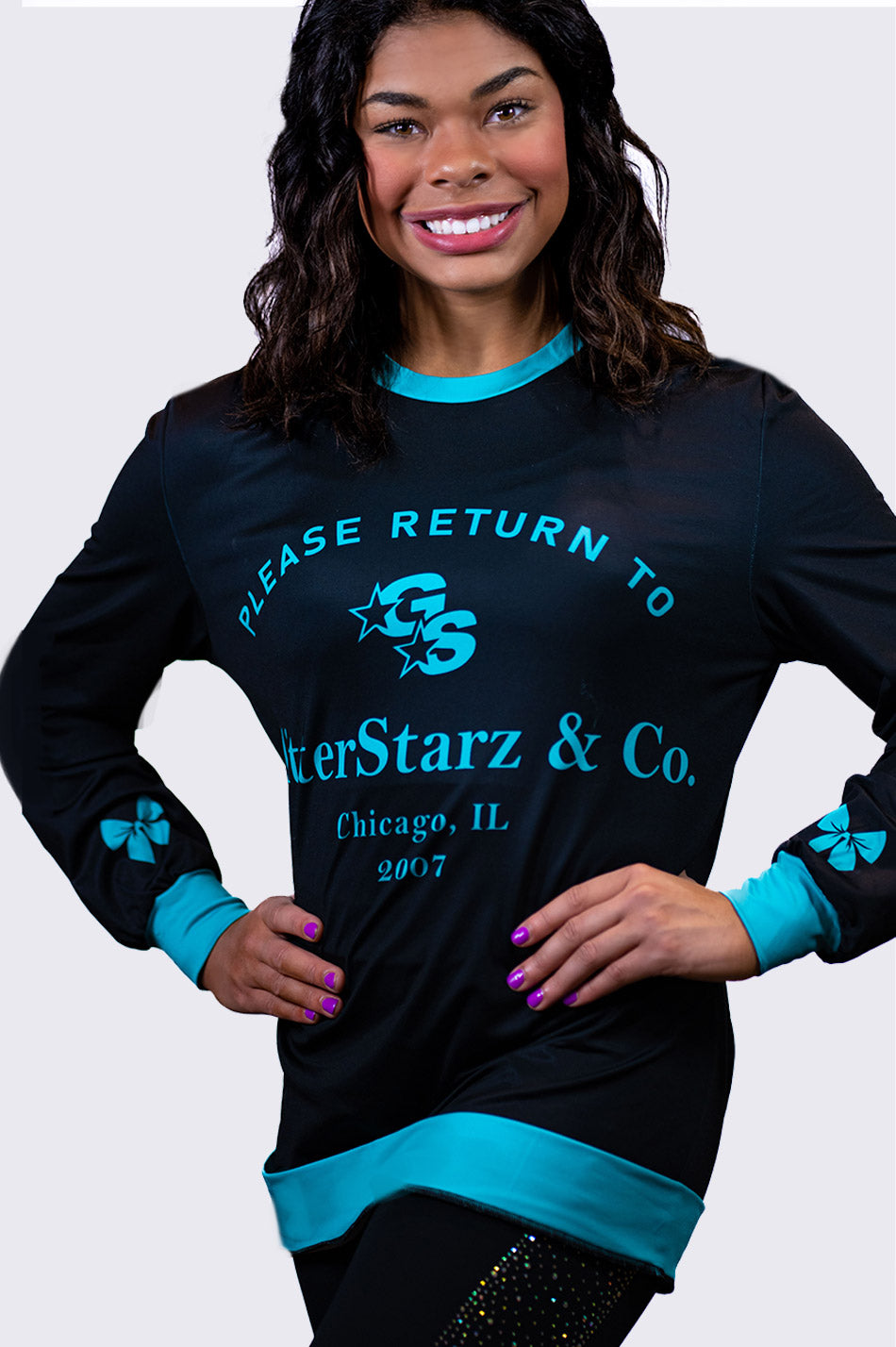 Oversized Sweatshirt Black Teal with Bow Wrists - T12