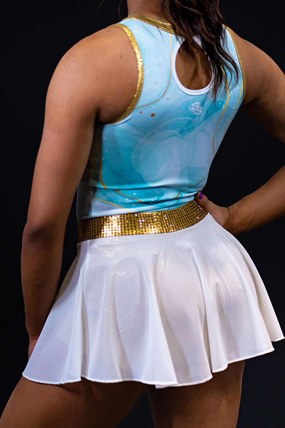 Gold and White Flouncy skirt with White Mesh and Bling Band - K2