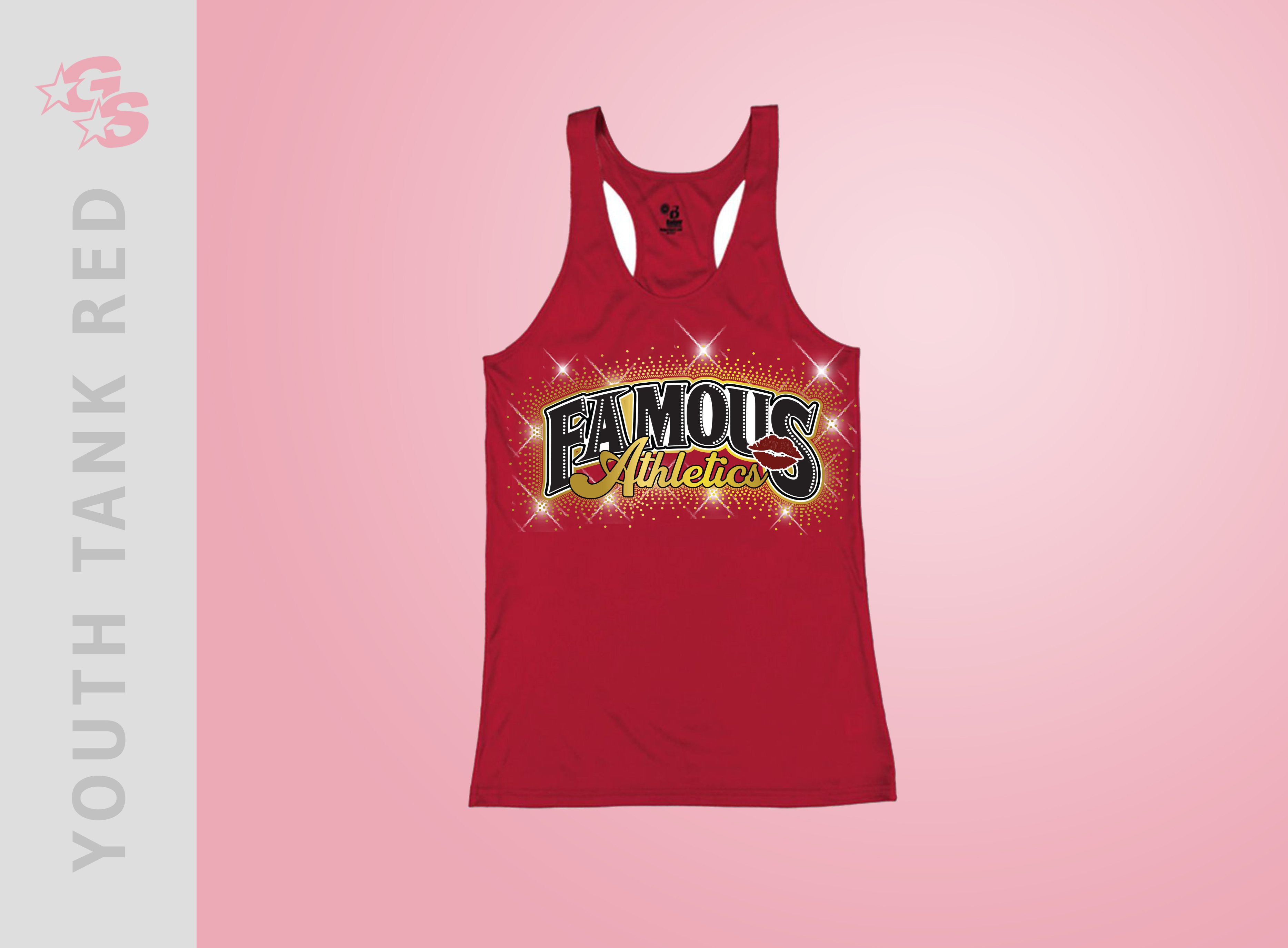 Famous Athletics Red Tank Female Fit with Vinyl and Bling Mix Logo