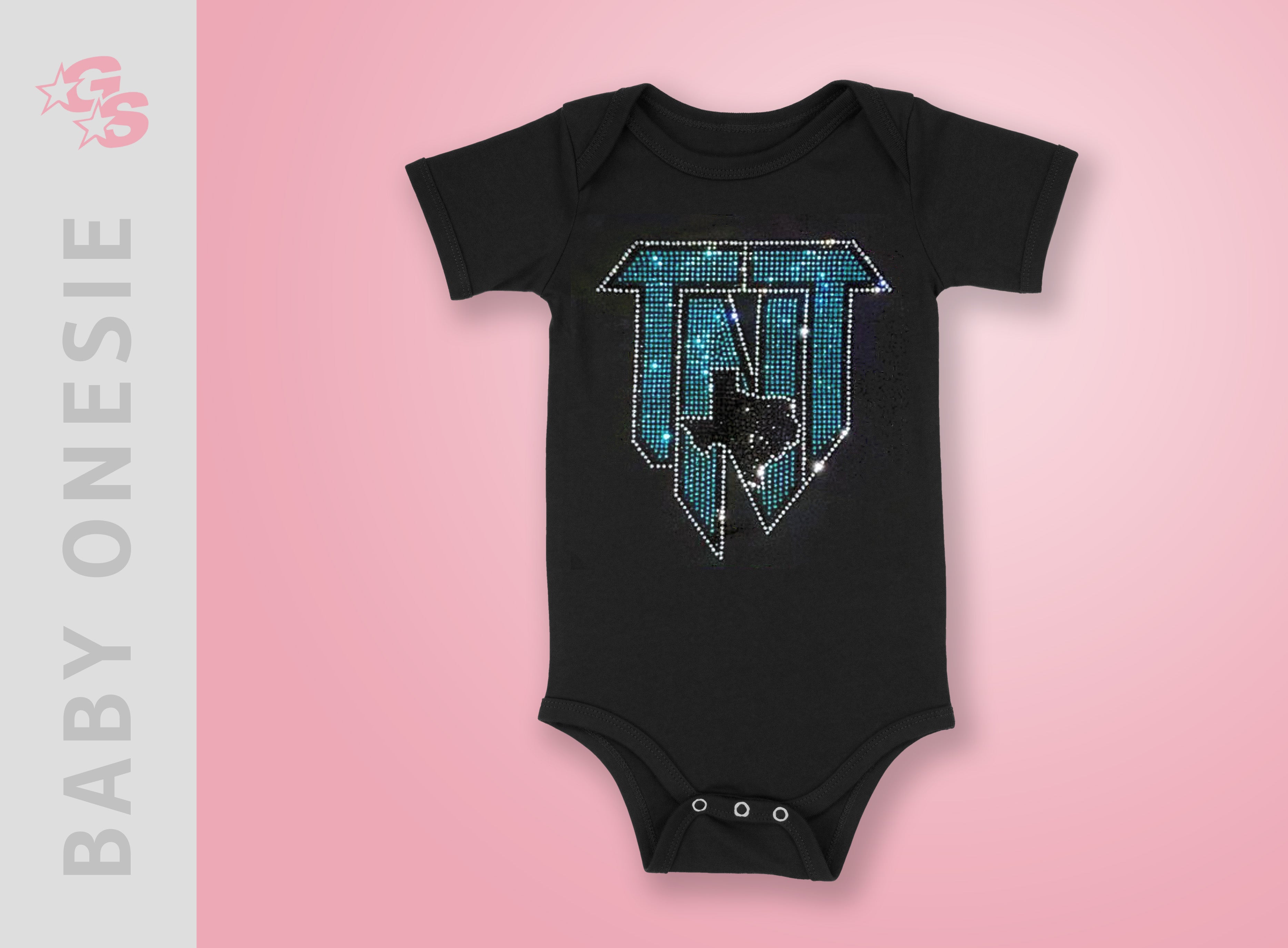 Baby Onesie  (Black) with bling logo - TNT Top Notch Tumble