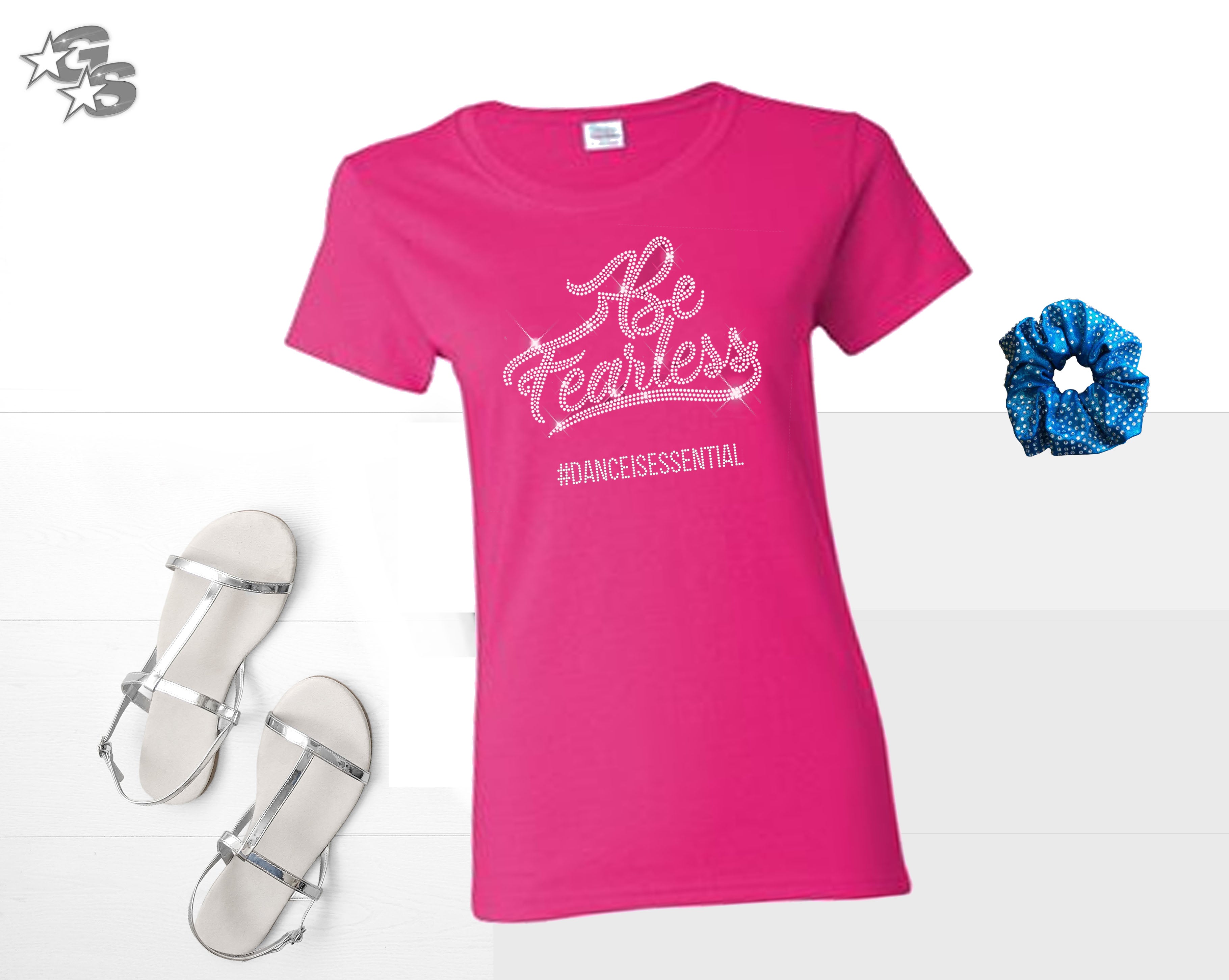 Be Fearless Fitted Tee - Pink (Bling) - Dance or Cheer or Gymnastics