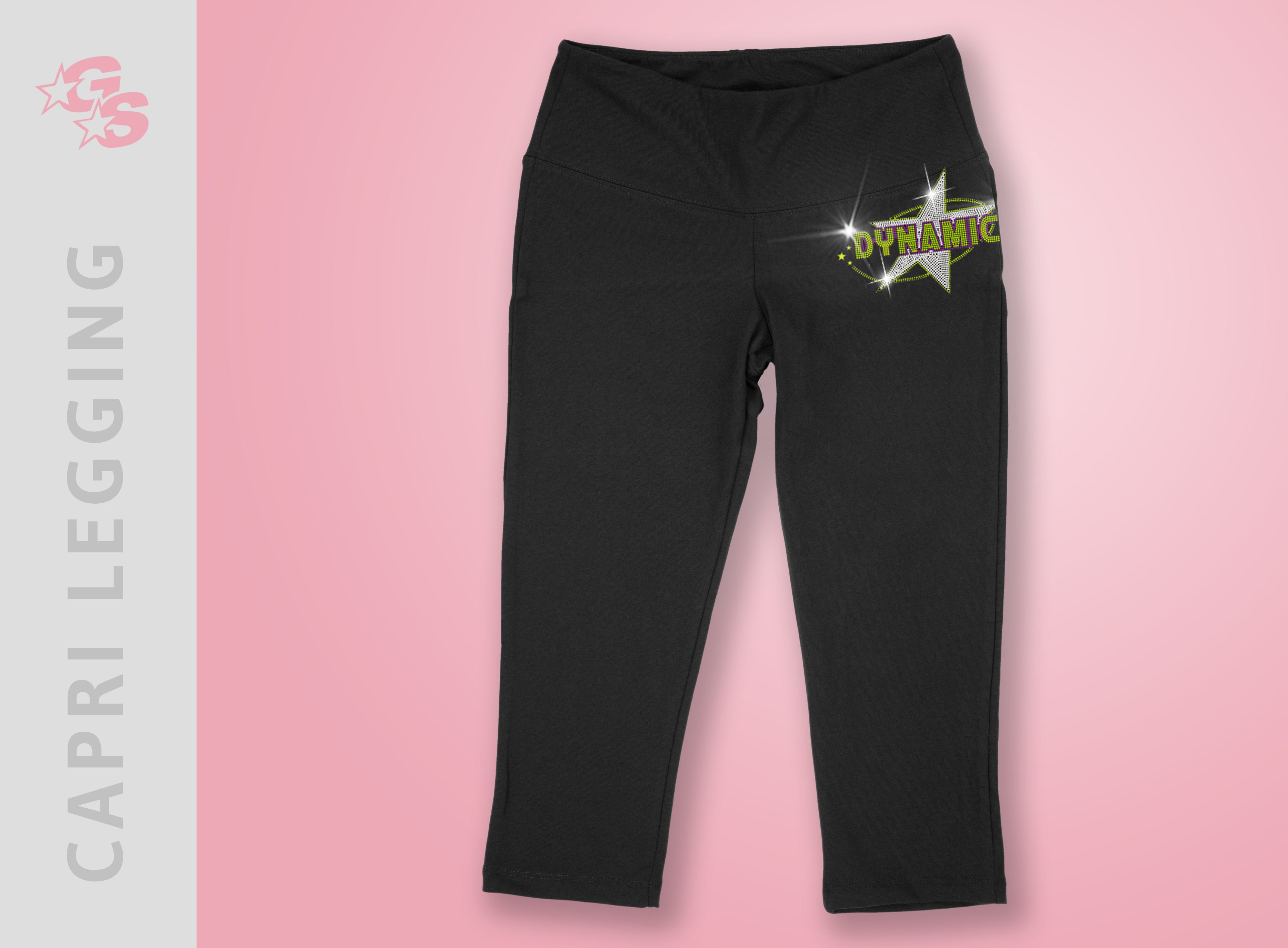 Capri Legging (Black) with bling logo - Dynamic Competitive Cheer