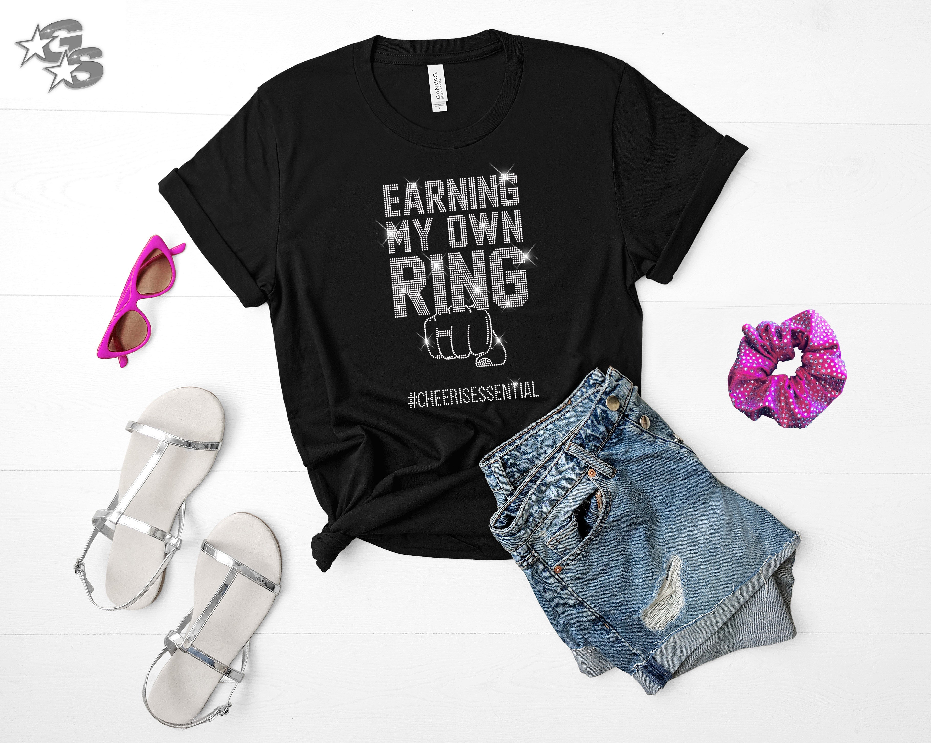 Earning My Own Ring Tee - Cheer, Dance, or Gymnastics (black) with Bling logo