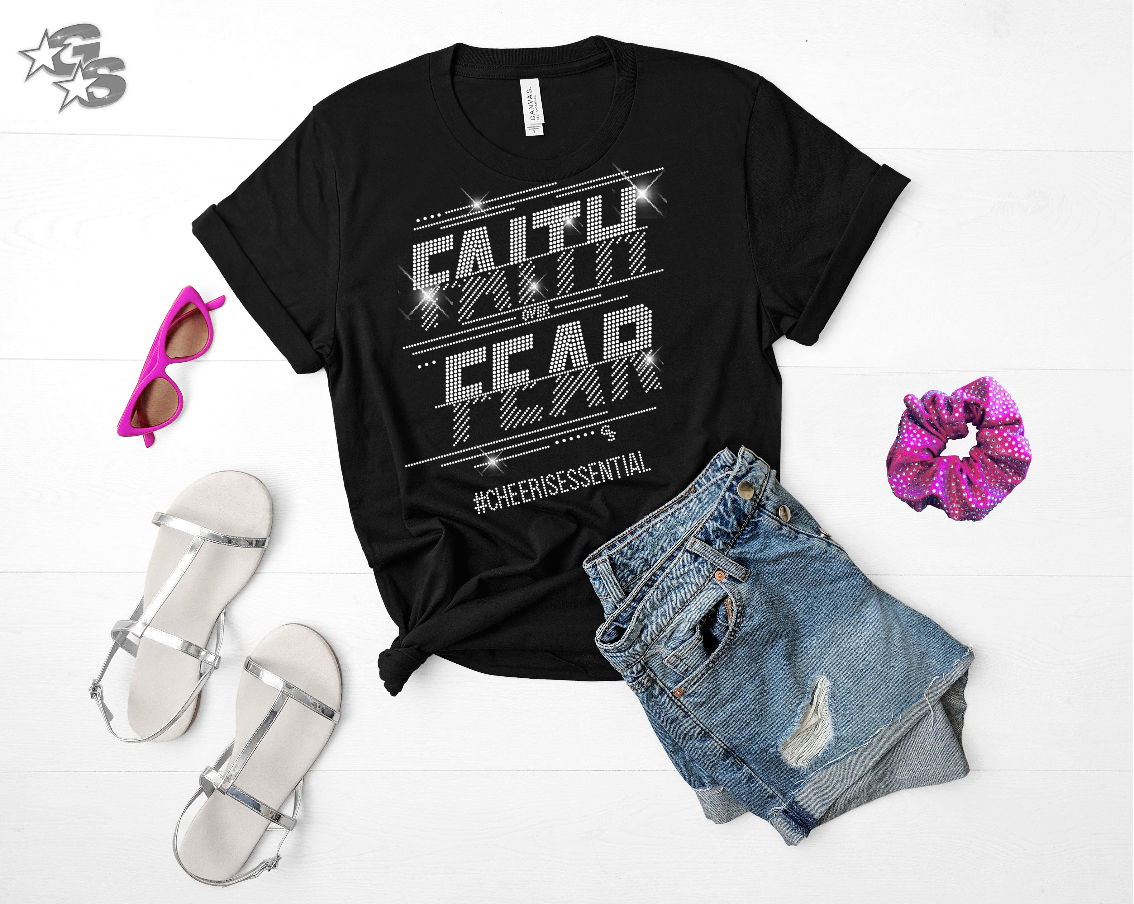 Faith Over Fear Tee  (Black) - for Cheer Dance or Gymnastics - Bling logo