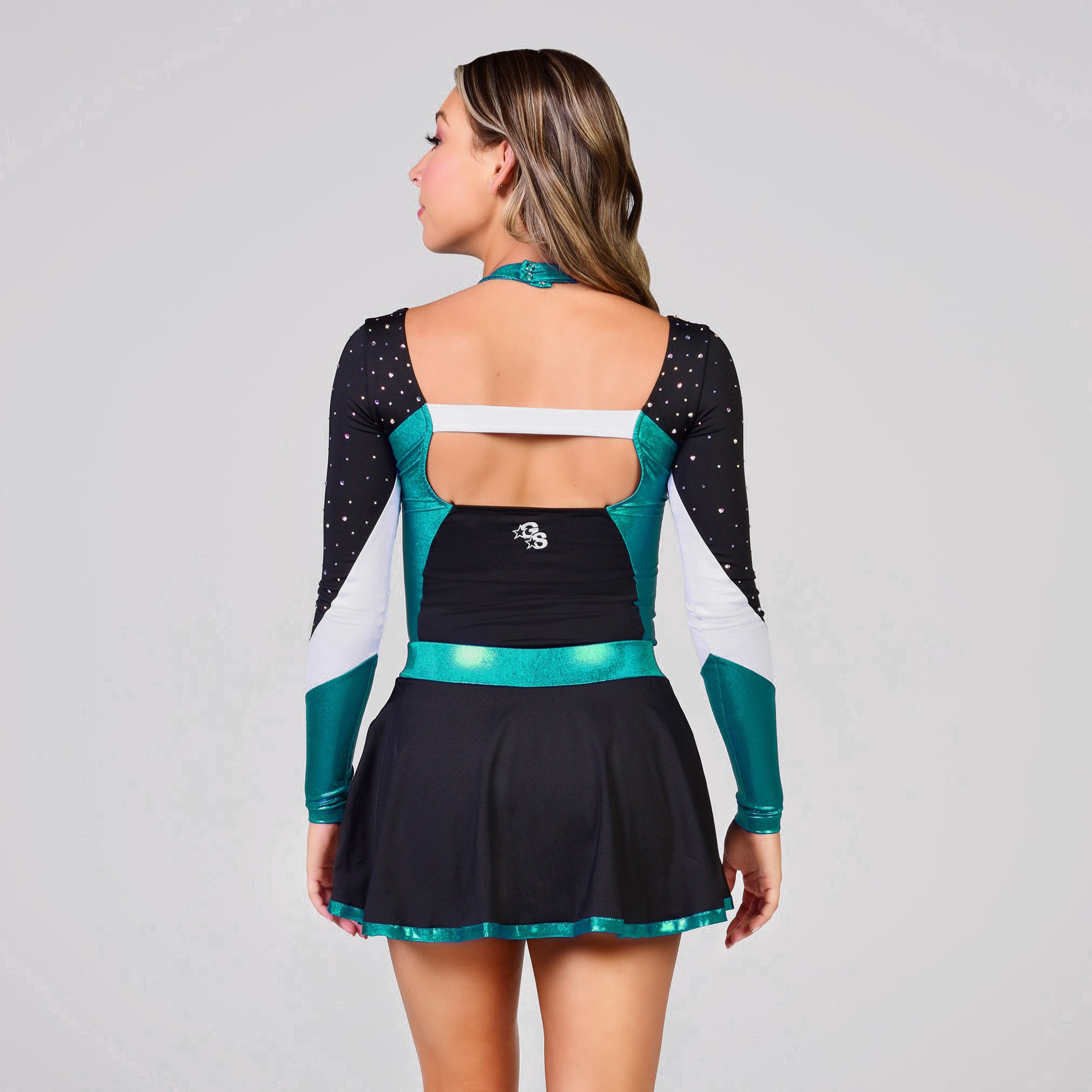 Sassy Uniform with Applique Logo - One Layer flouncy skirt with Colored Trim - Teal
