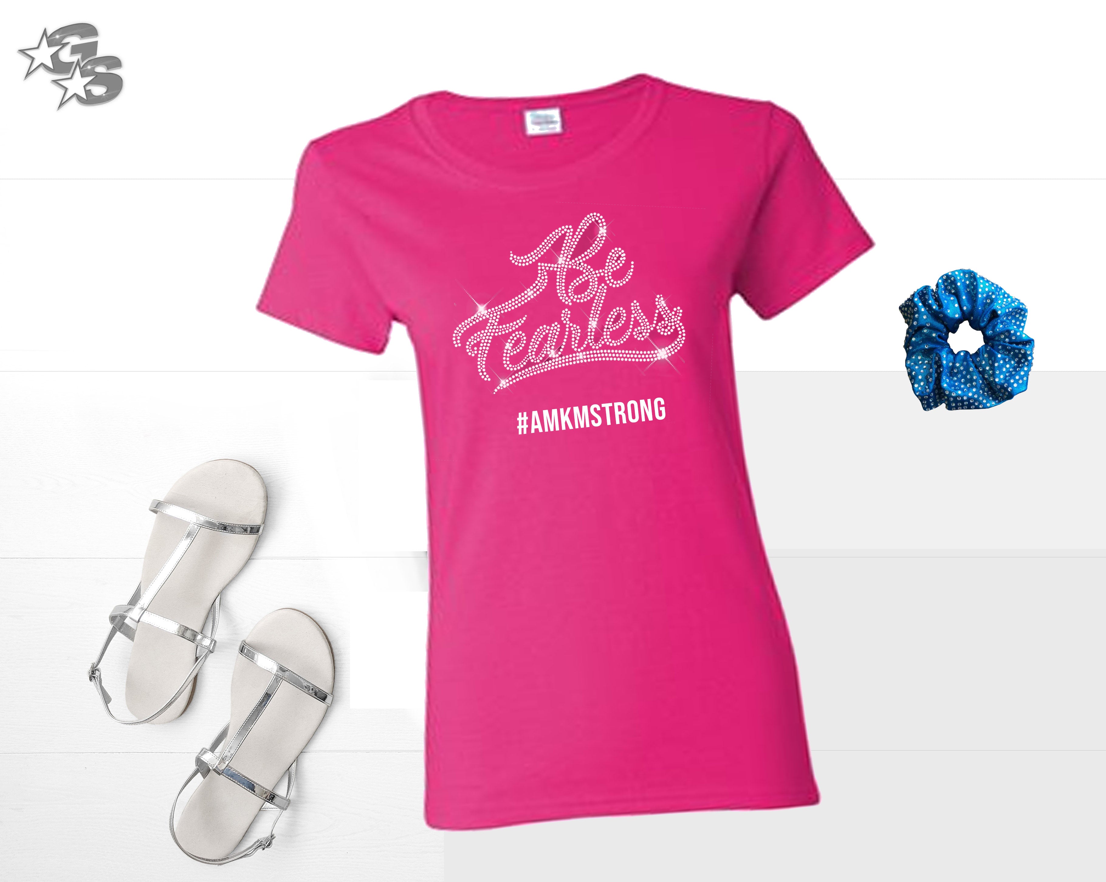 Be Fearless Fitted Tee - Pink (Bling) - for AMKM - Custom hashtag option  - Youth