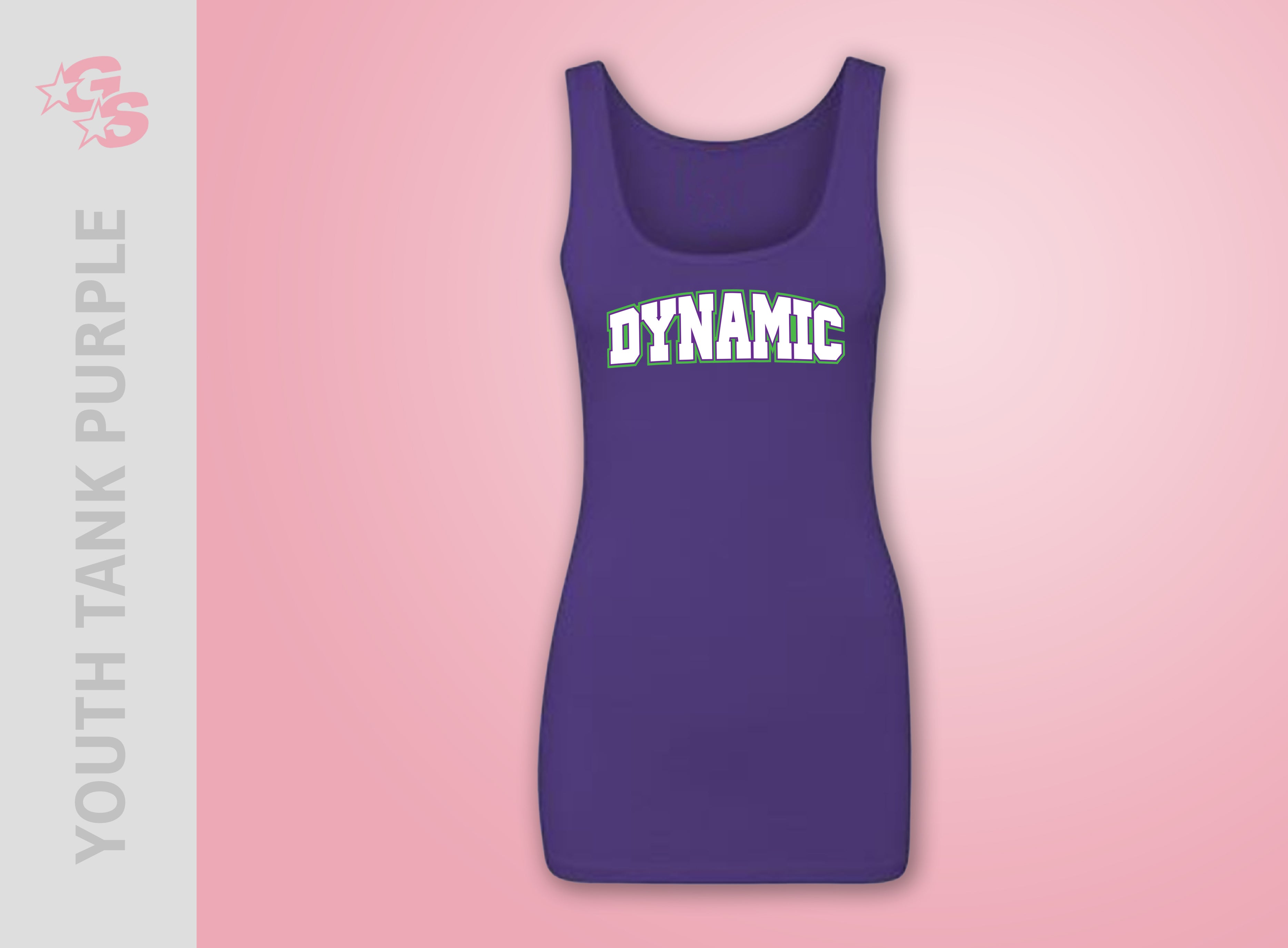 Dynamic Competitive Cheer Purple Tank Female Fit with Vinyl Logo