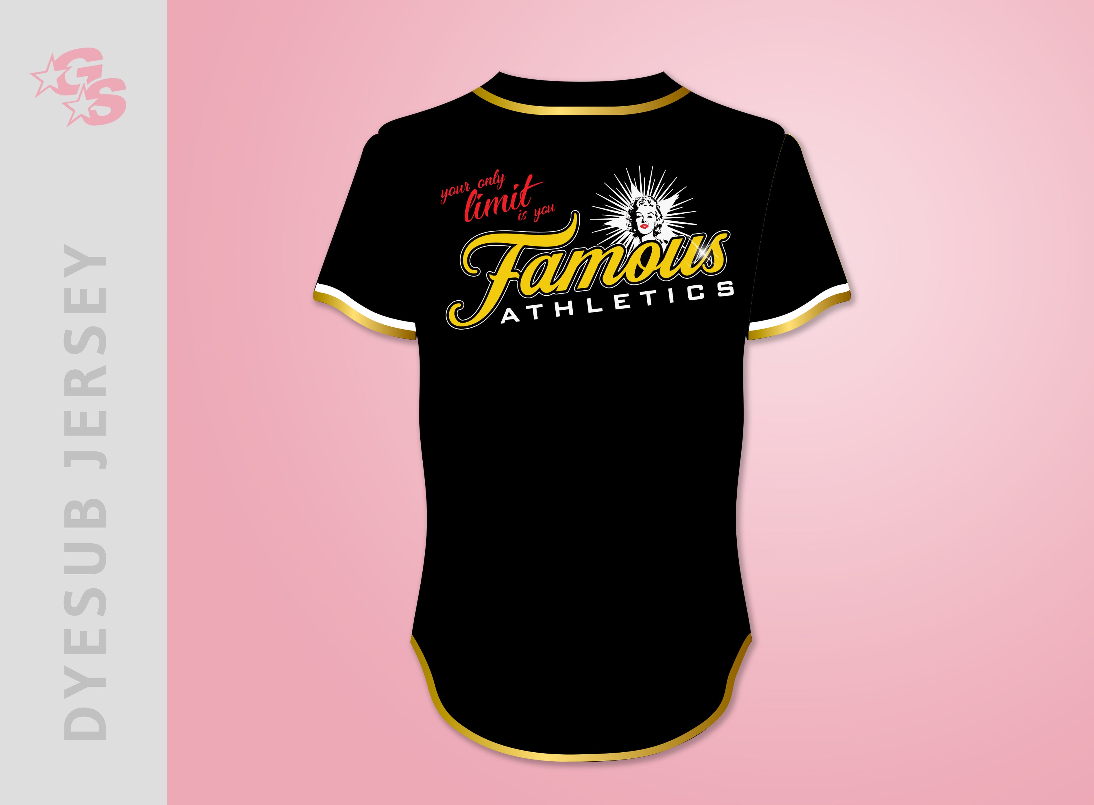 Jersey with dyesub logo and bling accents - Famous Athletics