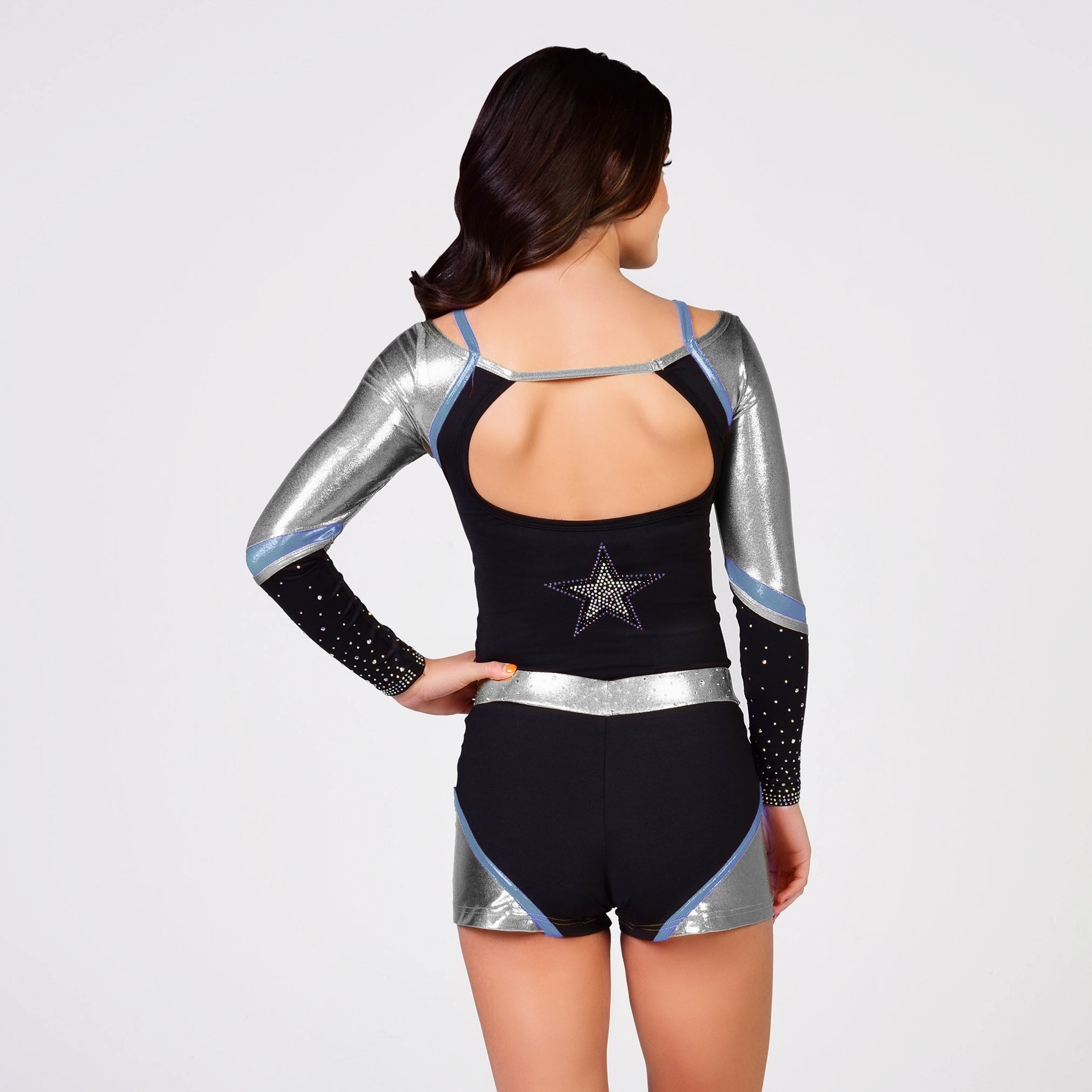 Journey Uniform with Metallic arms and V-waist Shorts - Columbia blue